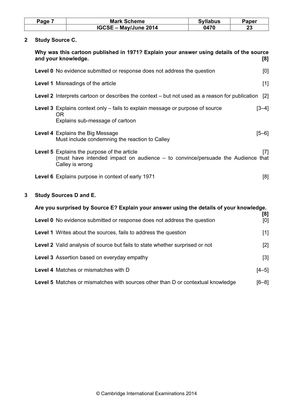 Mark scheme, page 7 of 9