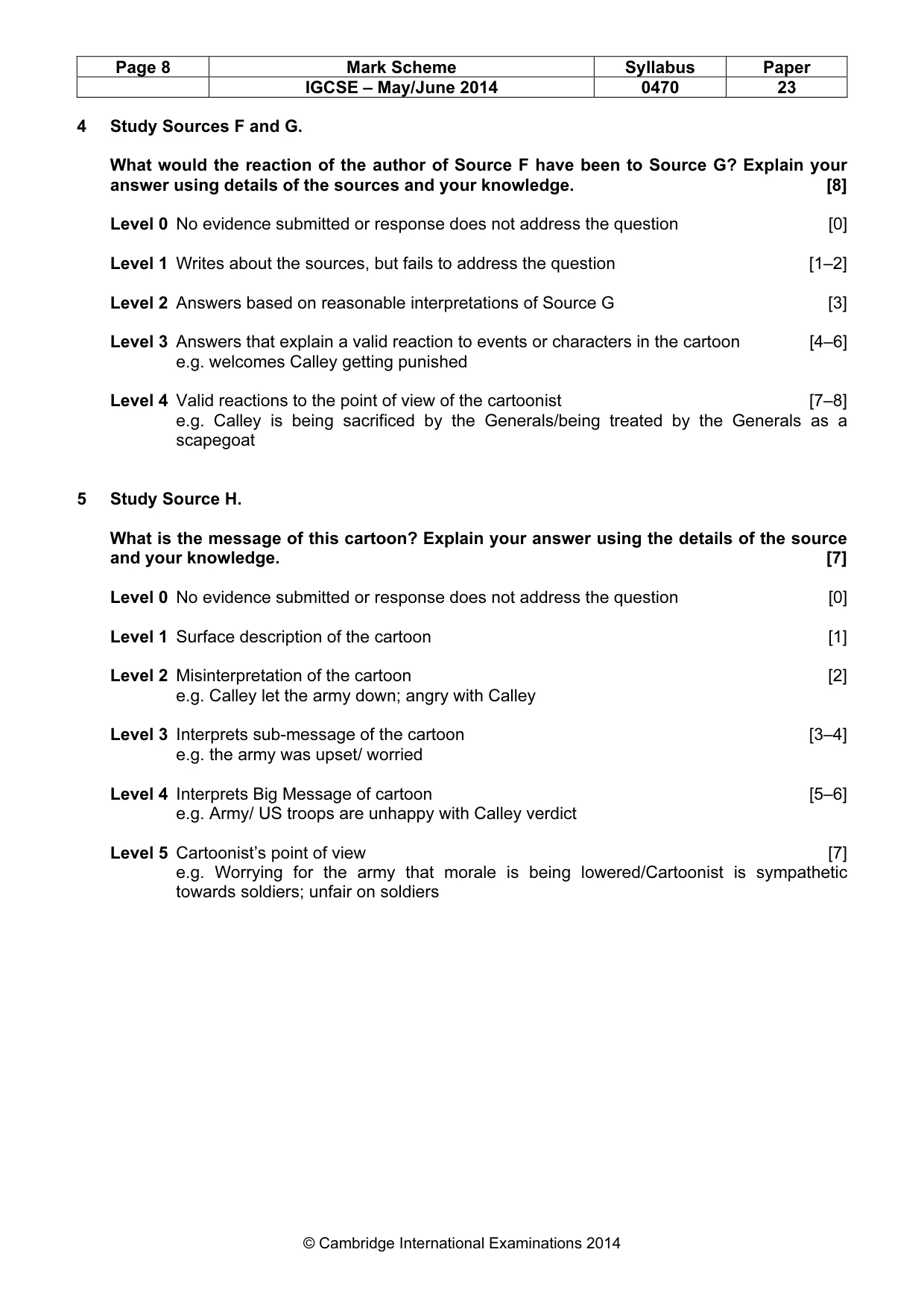 Mark scheme, page 8 of 9