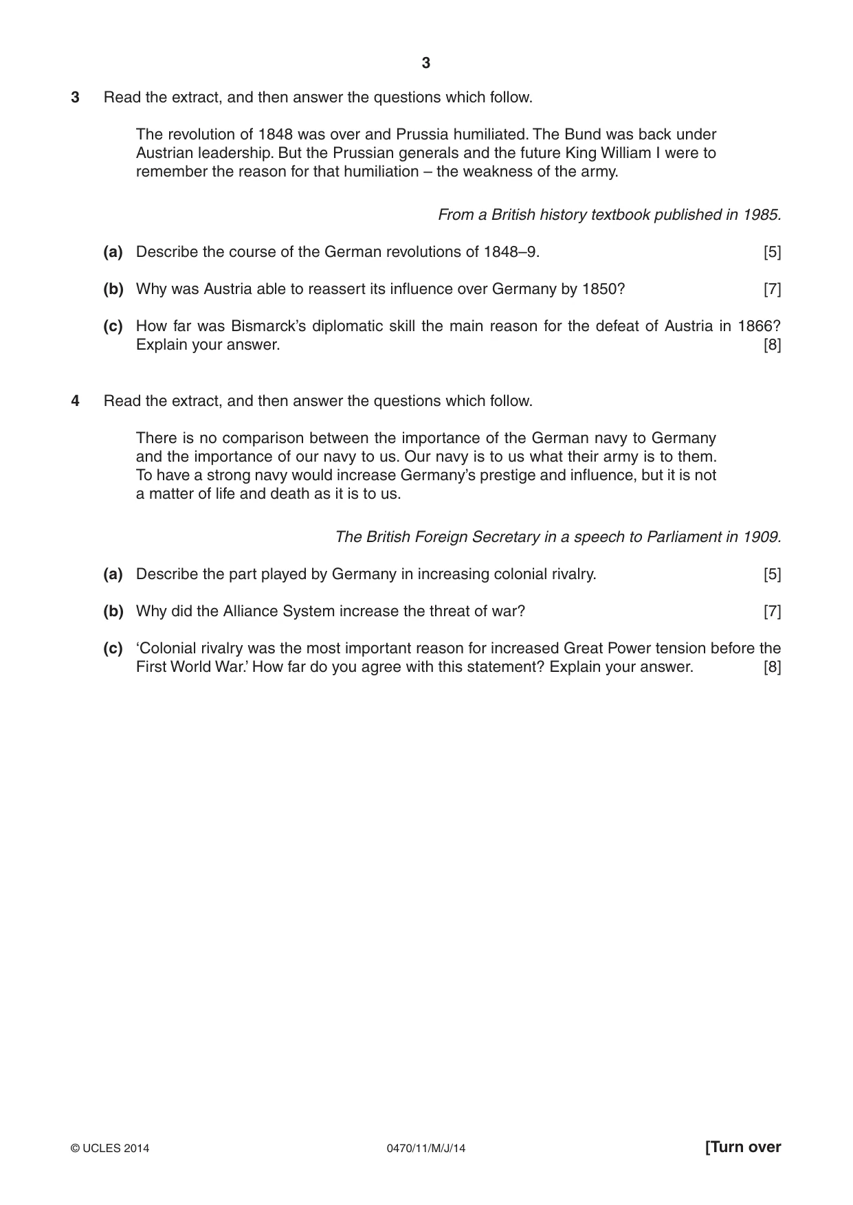 Cambridge IGCSE History 0470 2014 May/June Paper 1 · Variant 1 question paper, page 3 of 20