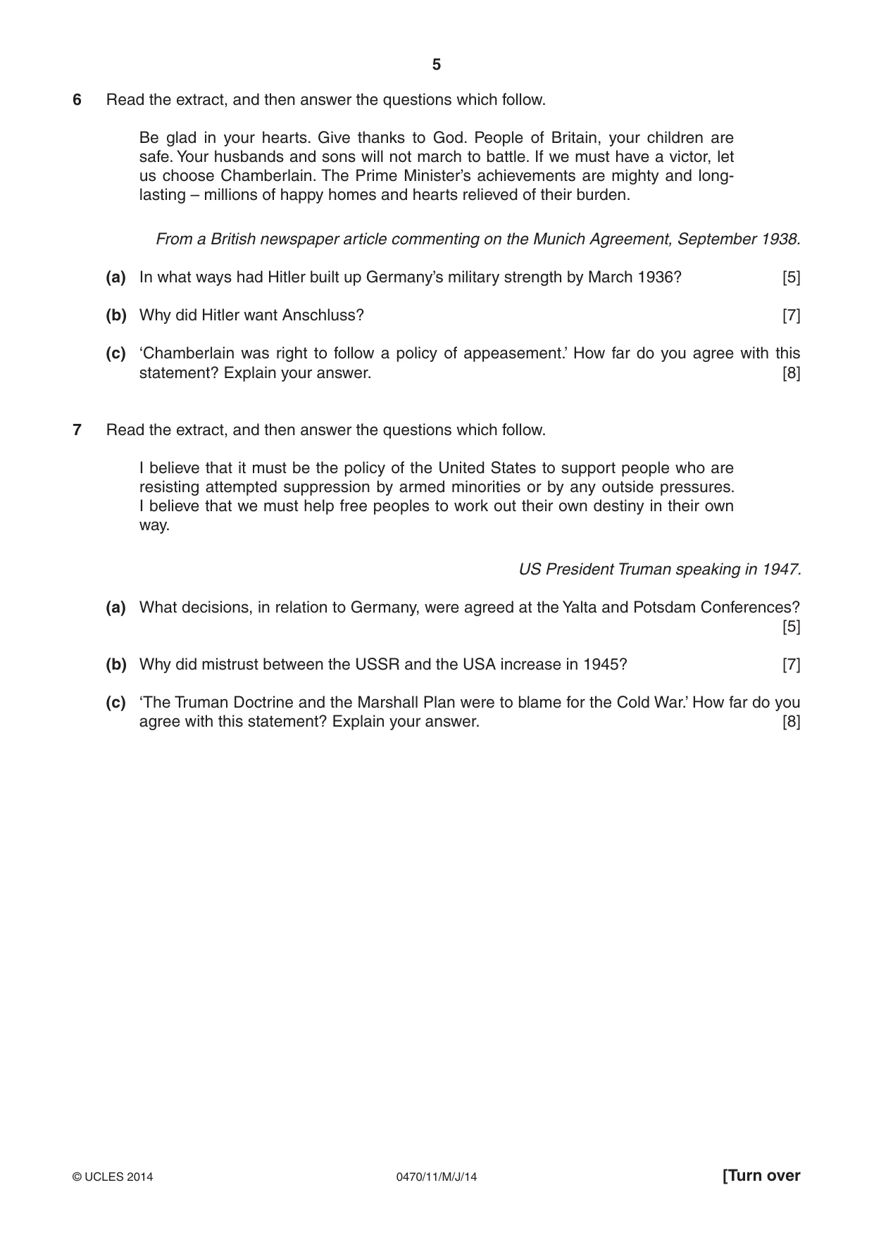 Cambridge IGCSE History 0470 2014 May/June Paper 1 · Variant 1 question paper, page 5 of 20