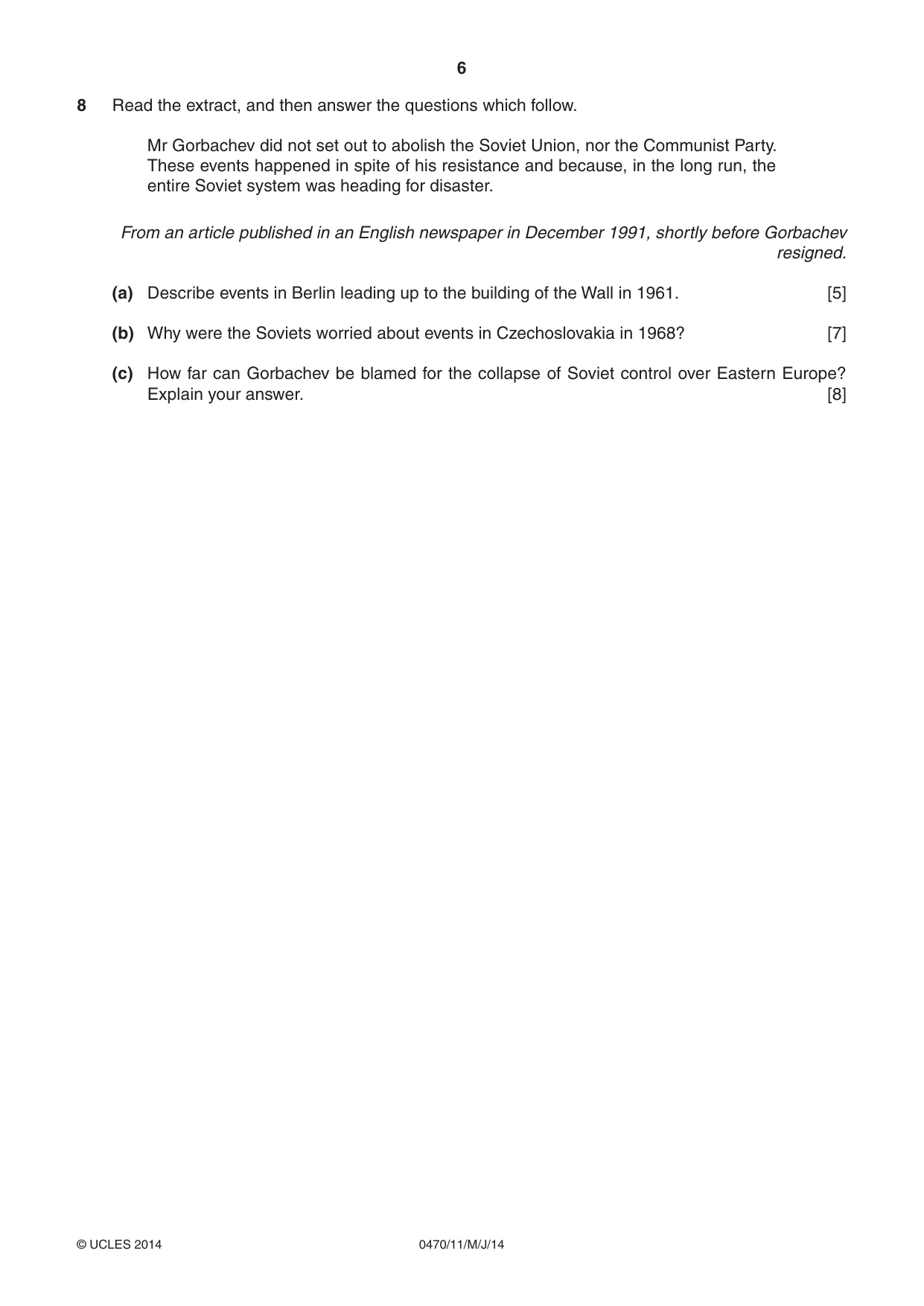 Cambridge IGCSE History 0470 2014 May/June Paper 1 · Variant 1 question paper, page 6 of 20