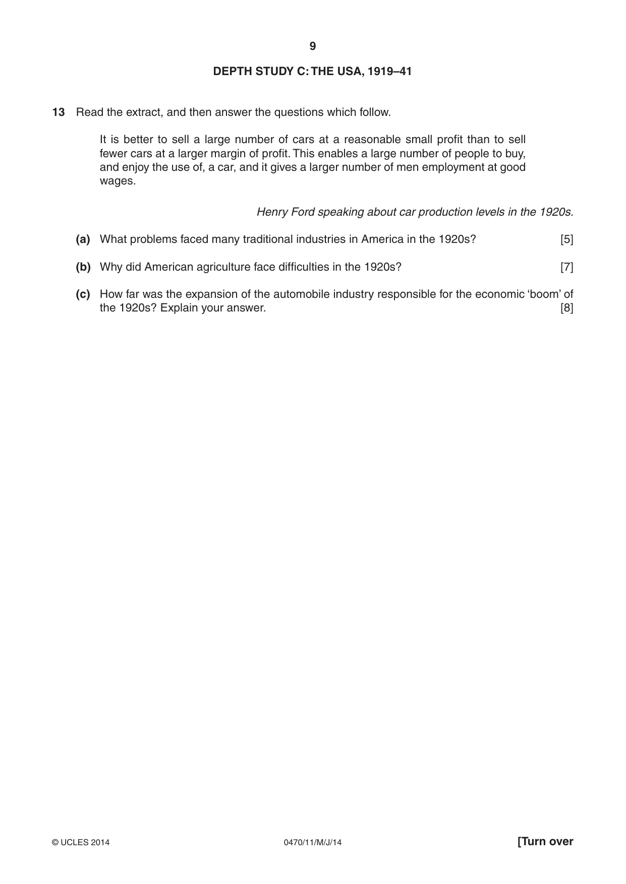 Cambridge IGCSE History 0470 2014 May/June Paper 1 · Variant 1 question paper, page 9 of 20