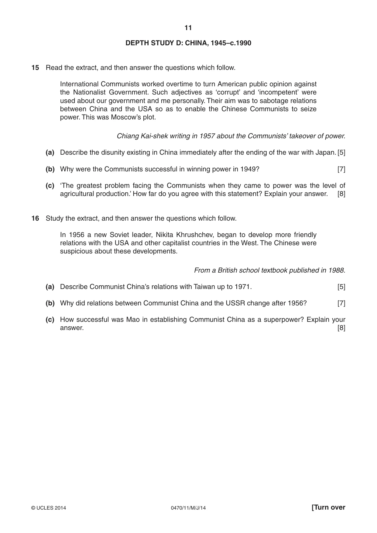 Cambridge IGCSE History 0470 2014 May/June Paper 1 · Variant 1 question paper, page 11 of 20