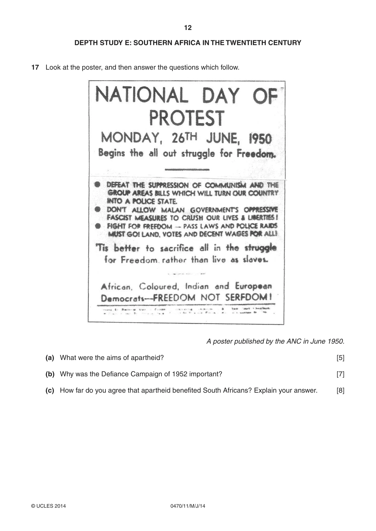 Cambridge IGCSE History 0470 2014 May/June Paper 1 · Variant 1 question paper, page 12 of 20