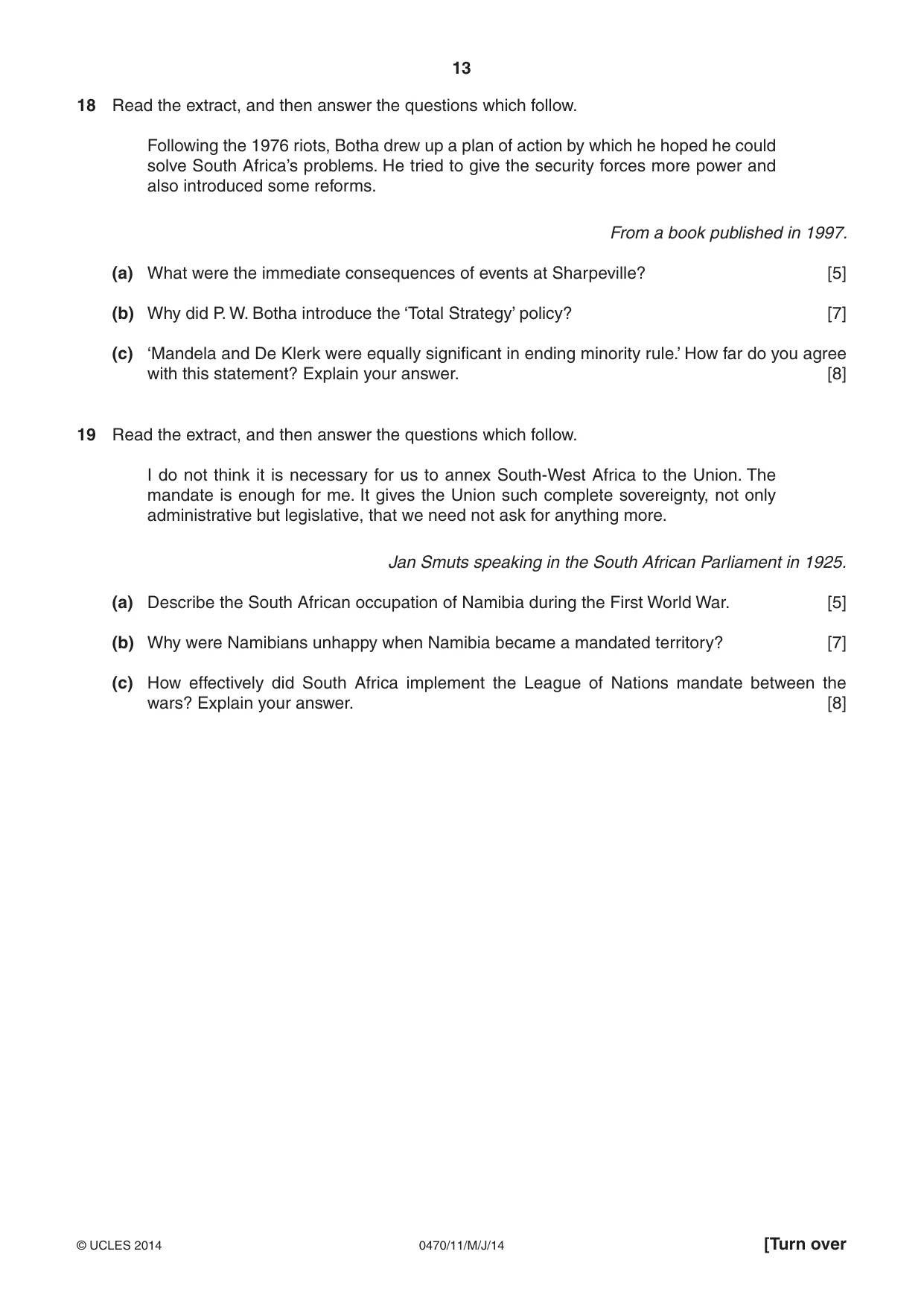 Cambridge IGCSE History 0470 2014 May/June Paper 1 · Variant 1 question paper, page 13 of 20