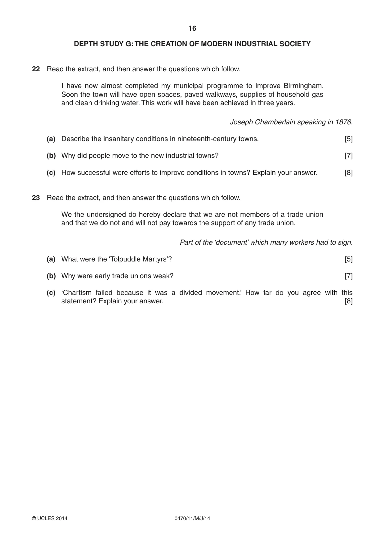 Cambridge IGCSE History 0470 2014 May/June Paper 1 · Variant 1 question paper, page 16 of 20