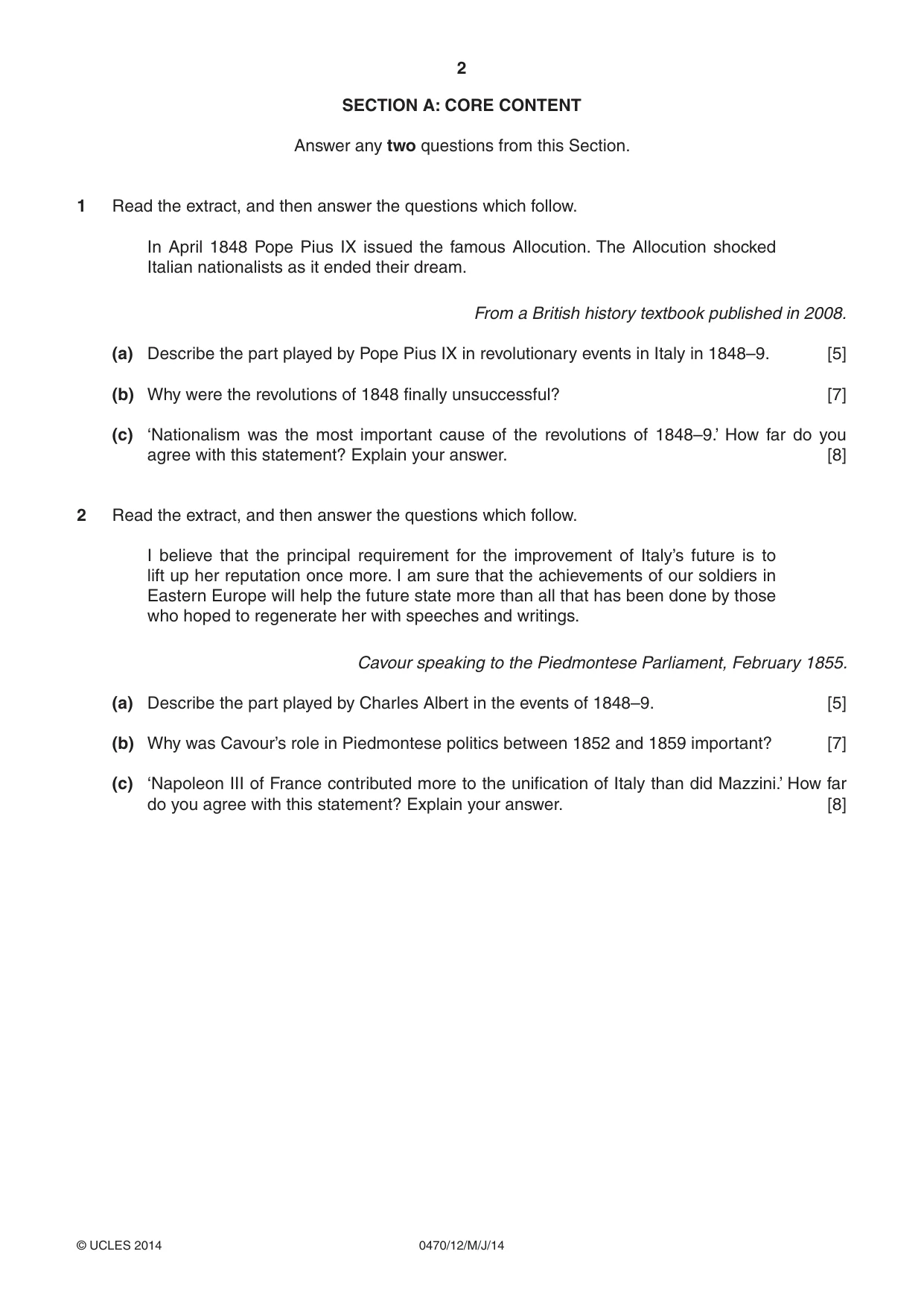 Cambridge IGCSE History 0470 2014 May/June Paper 1 · Variant 2 question paper, page 2 of 16