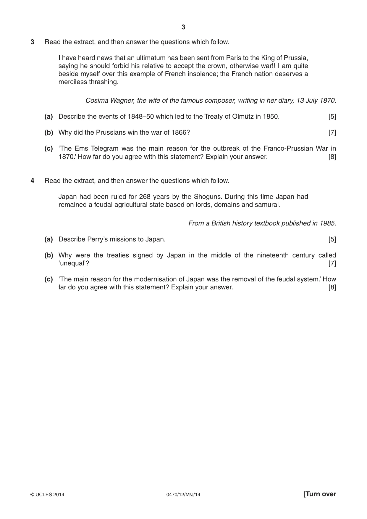 Cambridge IGCSE History 0470 2014 May/June Paper 1 · Variant 2 question paper, page 3 of 16