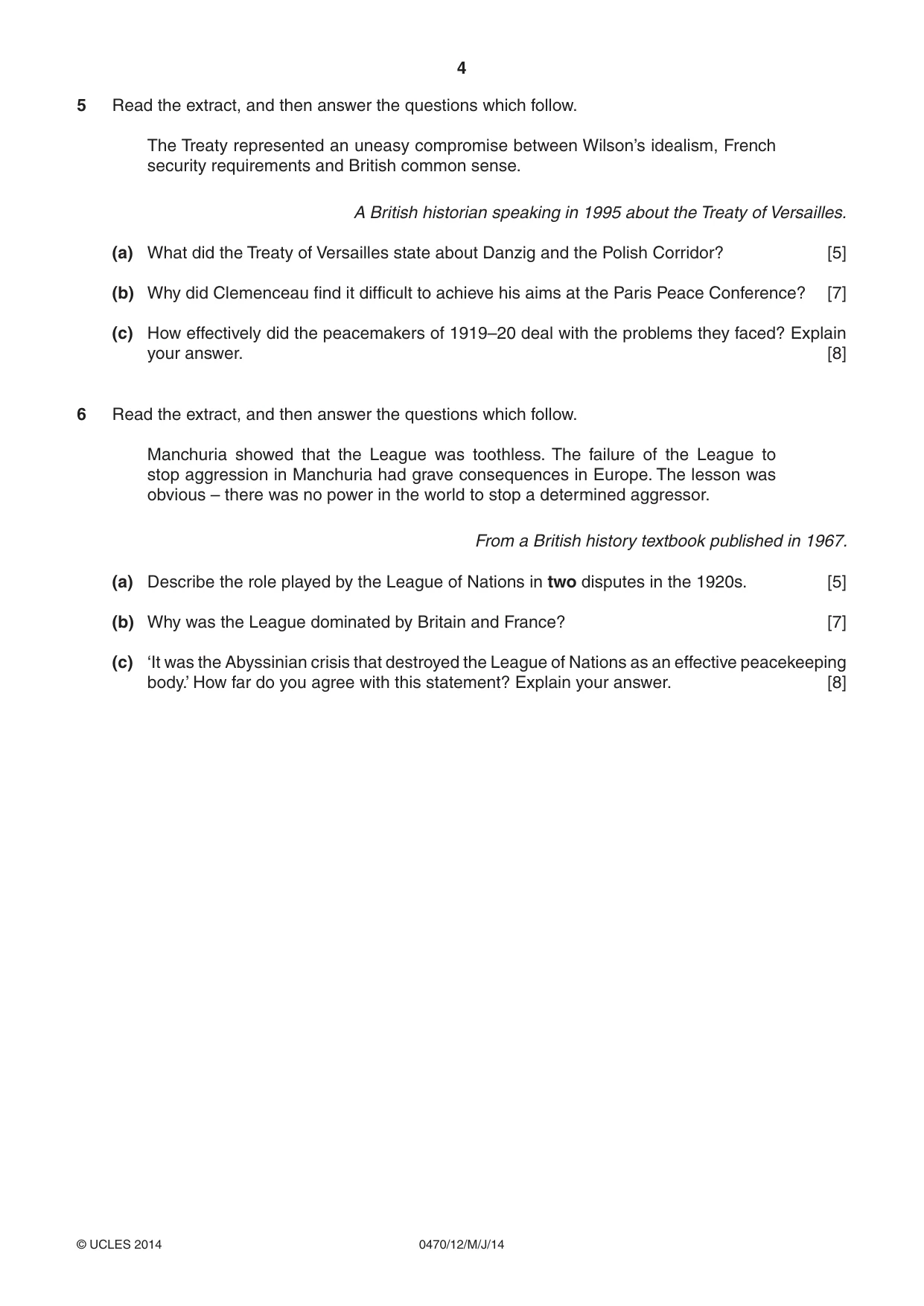 Cambridge IGCSE History 0470 2014 May/June Paper 1 · Variant 2 question paper, page 4 of 16