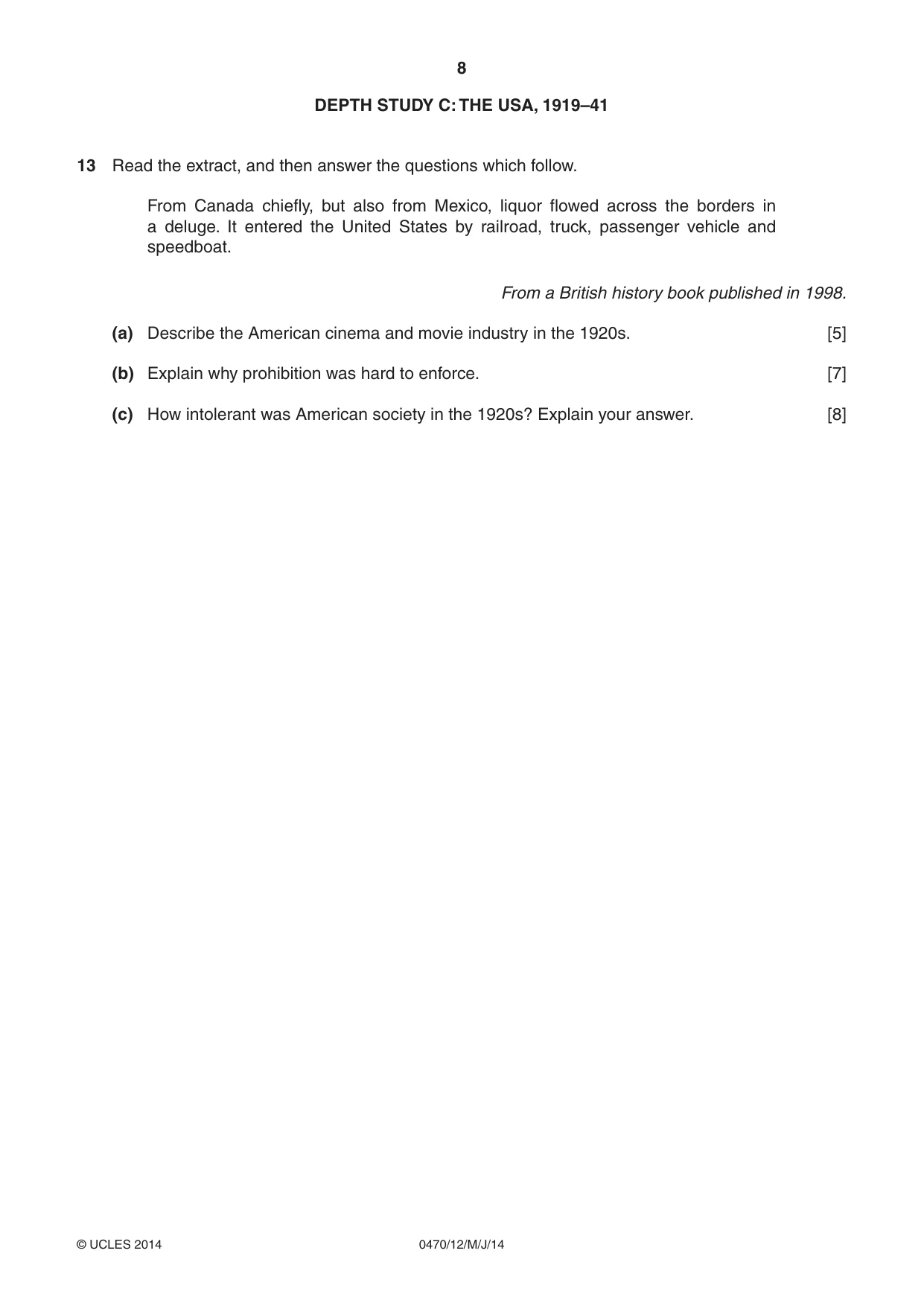 Cambridge IGCSE History 0470 2014 May/June Paper 1 · Variant 2 question paper, page 8 of 16
