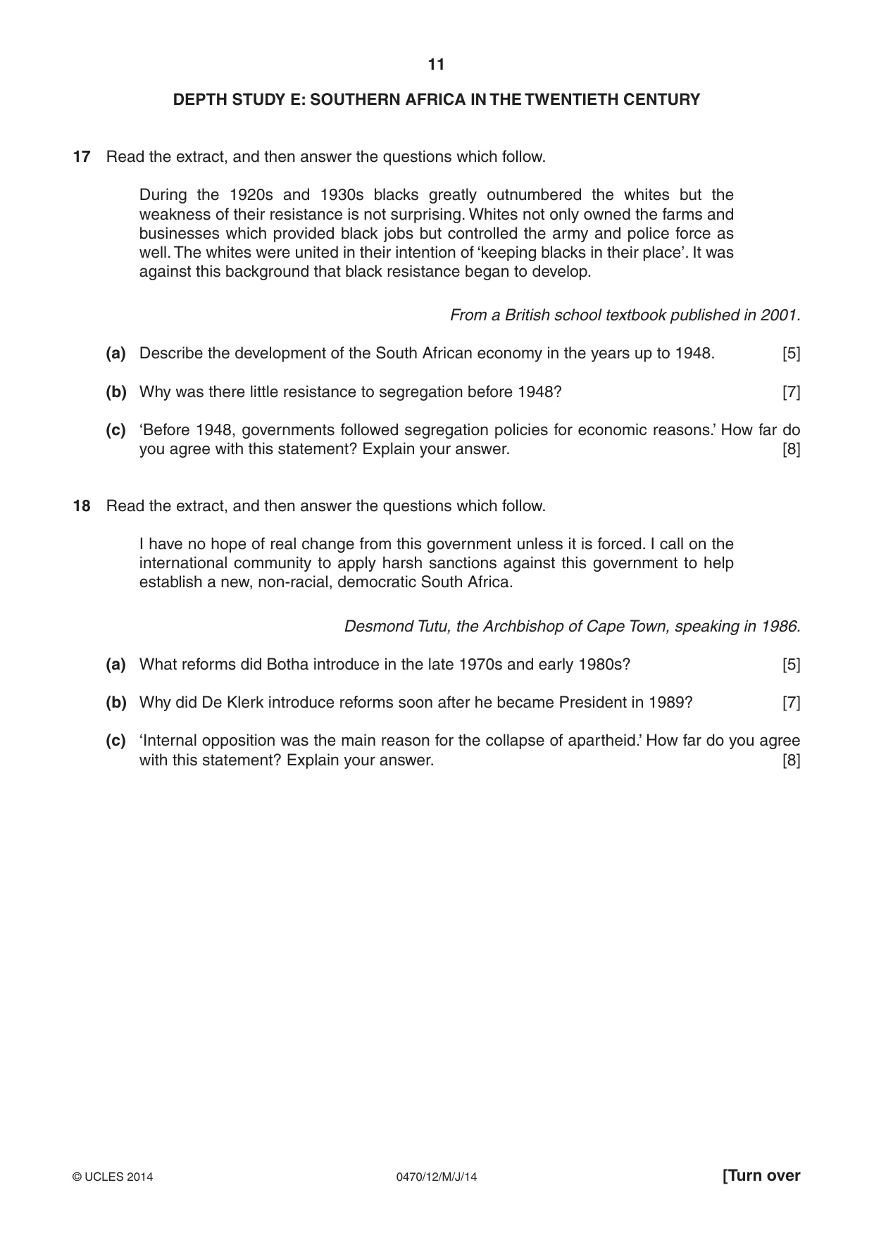 Cambridge IGCSE History 0470 2014 May/June Paper 1 · Variant 2 question paper, page 11 of 16