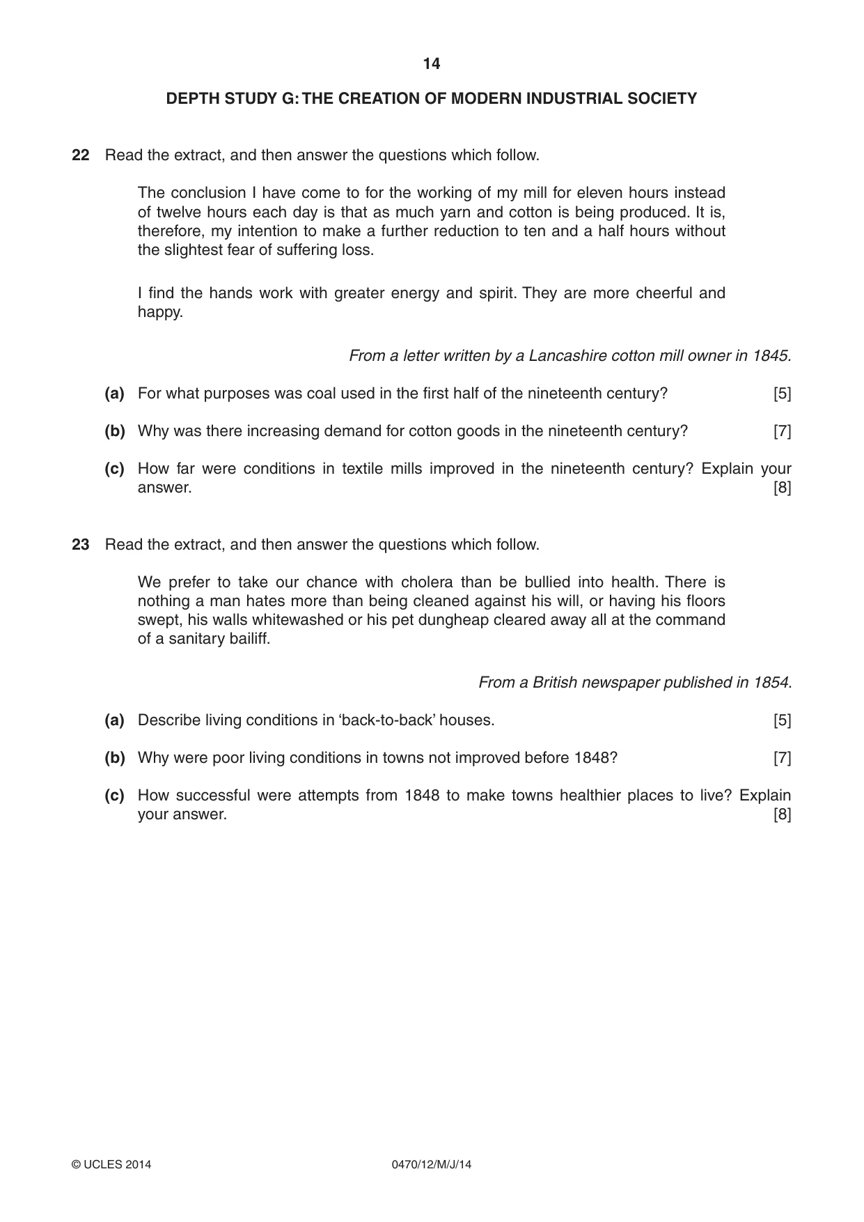 Cambridge IGCSE History 0470 2014 May/June Paper 1 · Variant 2 question paper, page 14 of 16