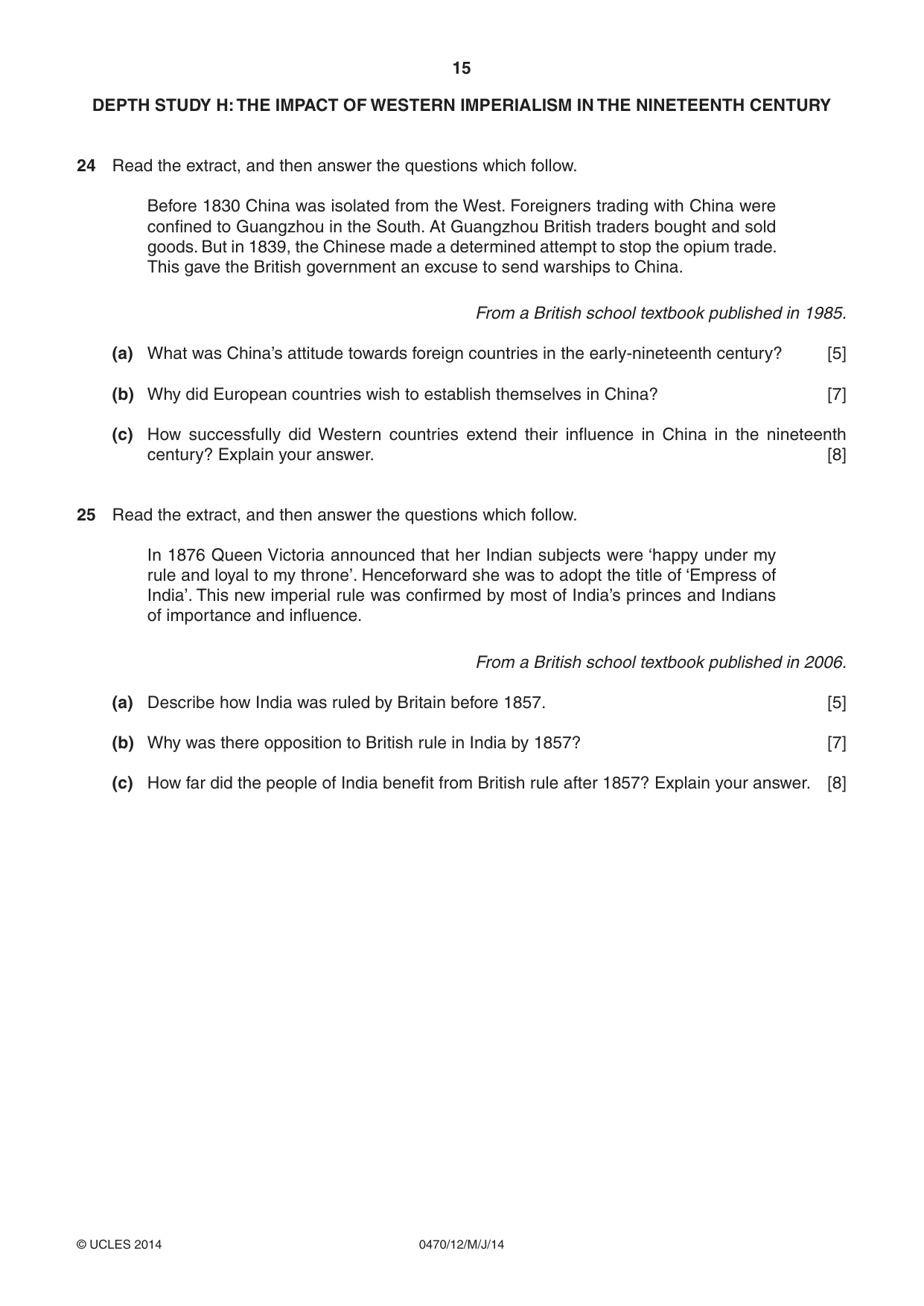 Cambridge IGCSE History 0470 2014 May/June Paper 1 · Variant 2 question paper, page 15 of 16