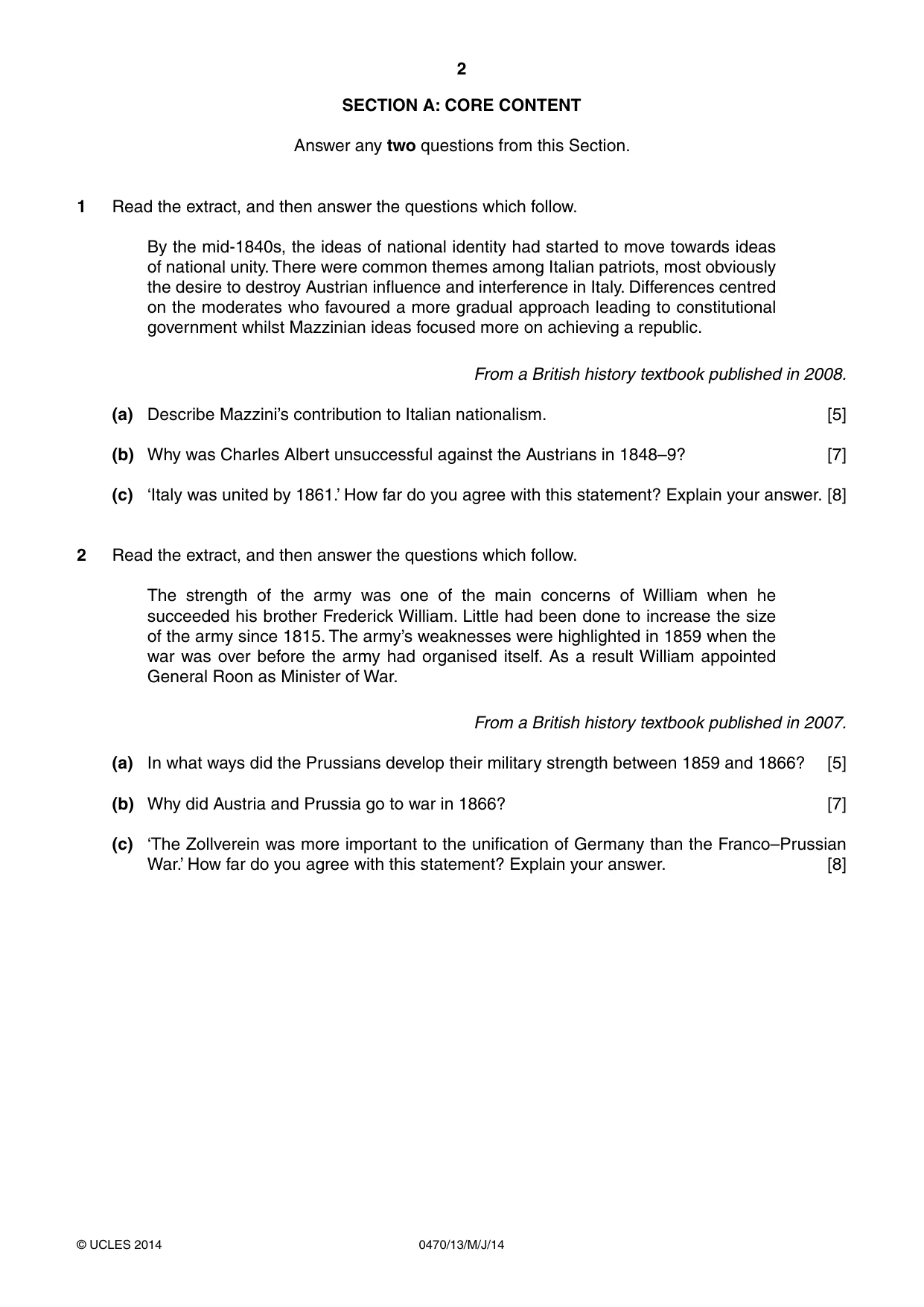 Cambridge IGCSE History 0470 2014 May/June Paper 1 · Variant 3 question paper, page 2 of 20