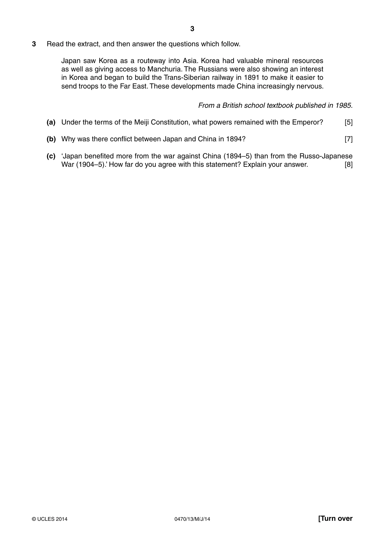 Cambridge IGCSE History 0470 2014 May/June Paper 1 · Variant 3 question paper, page 3 of 20