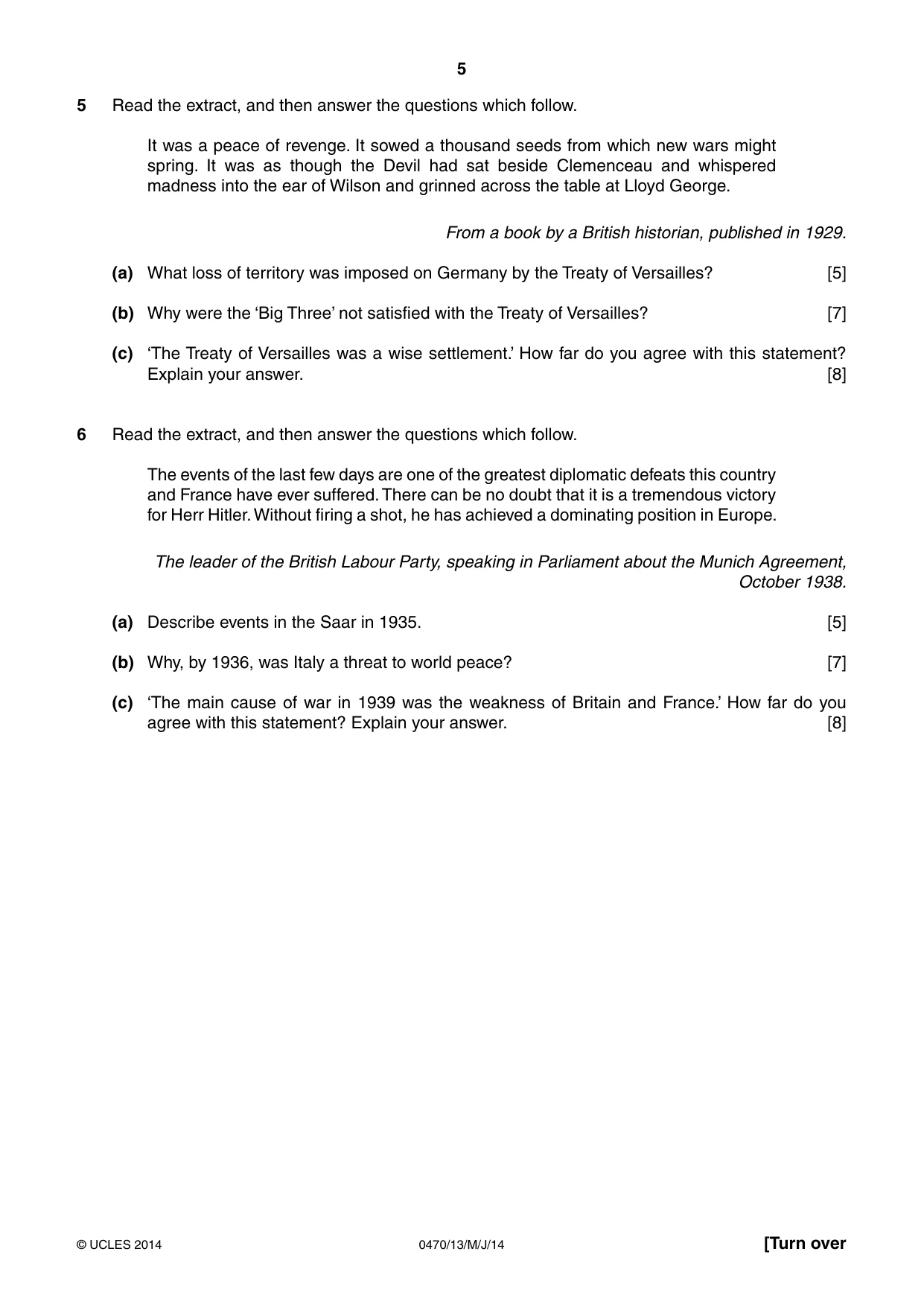 Cambridge IGCSE History 0470 2014 May/June Paper 1 · Variant 3 question paper, page 5 of 20