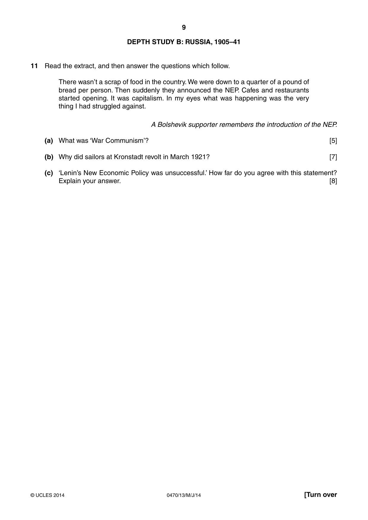Cambridge IGCSE History 0470 2014 May/June Paper 1 · Variant 3 question paper, page 9 of 20