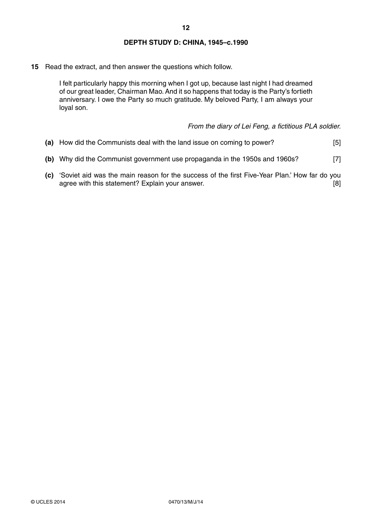 Cambridge IGCSE History 0470 2014 May/June Paper 1 · Variant 3 question paper, page 12 of 20