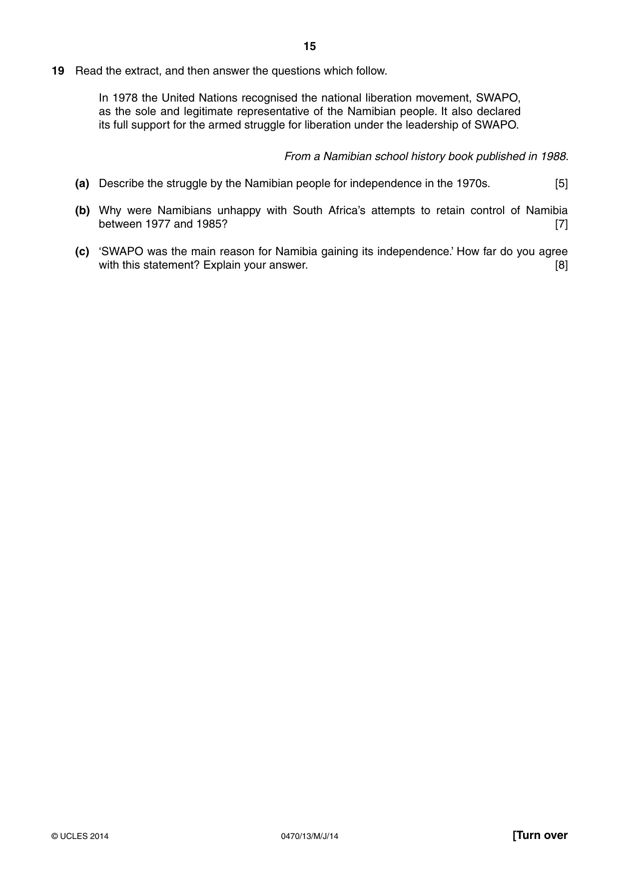Cambridge IGCSE History 0470 2014 May/June Paper 1 · Variant 3 question paper, page 15 of 20