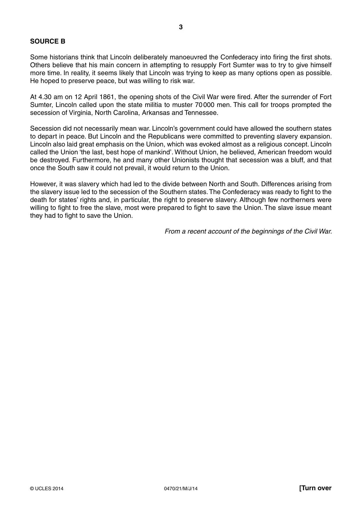Cambridge IGCSE History 0470 2014 May/June Paper 2 · Variant 1 question paper, page 3 of 16