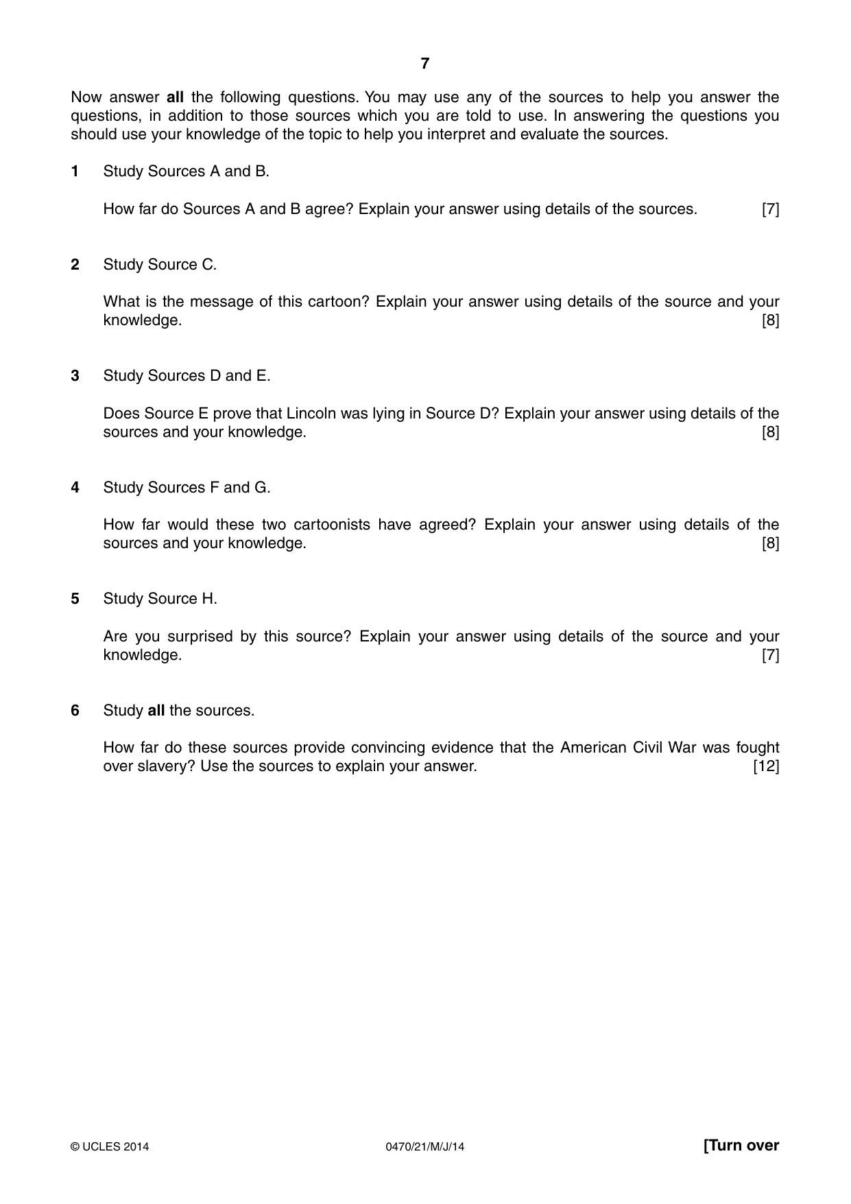 Cambridge IGCSE History 0470 2014 May/June Paper 2 · Variant 1 question paper, page 7 of 16