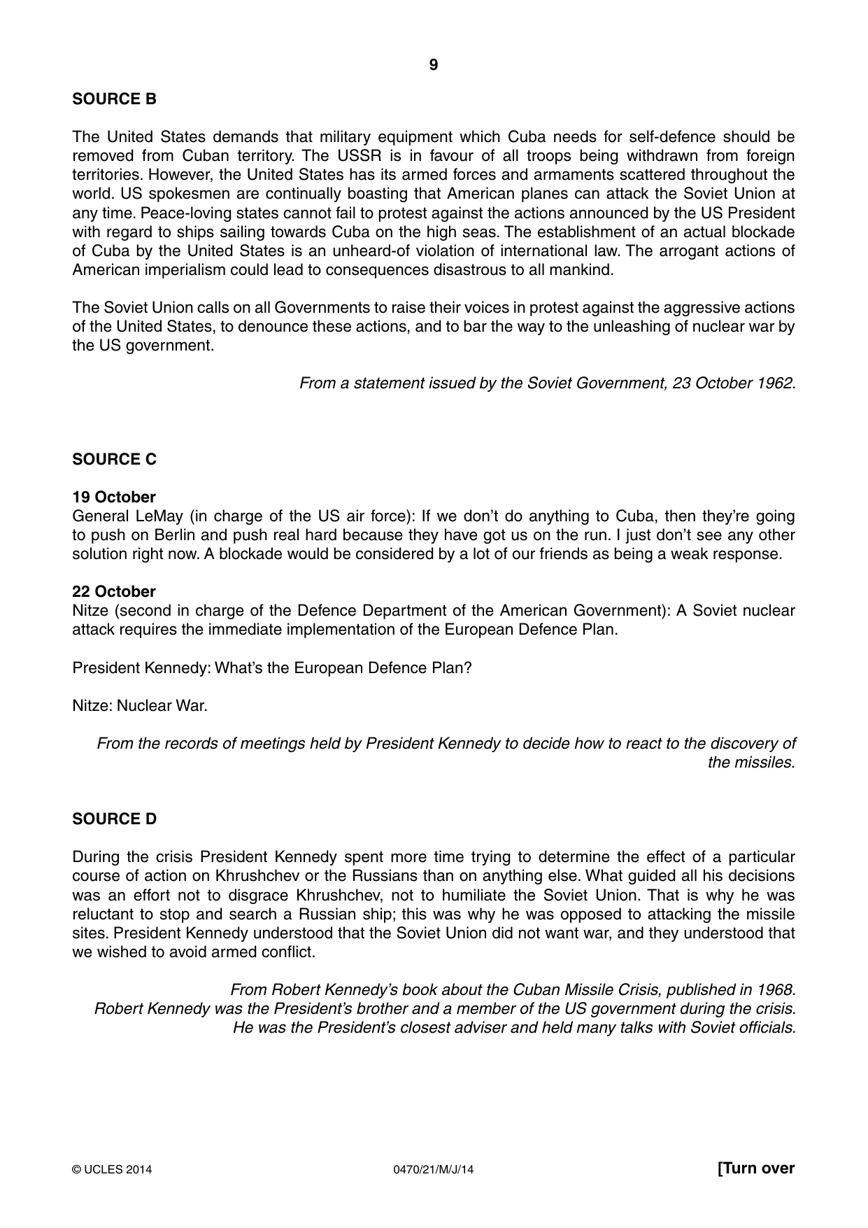 Cambridge IGCSE History 0470 2014 May/June Paper 2 · Variant 1 question paper, page 9 of 16