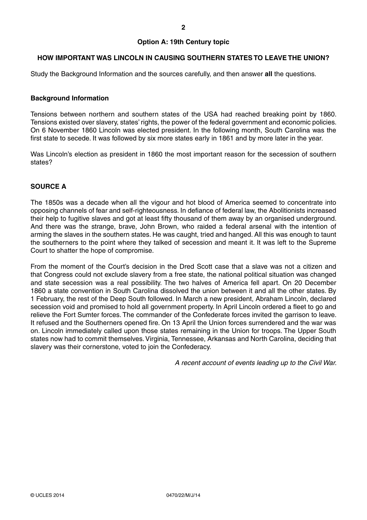 Cambridge IGCSE History 0470 2014 May/June Paper 2 · Variant 2 question paper, page 2 of 16