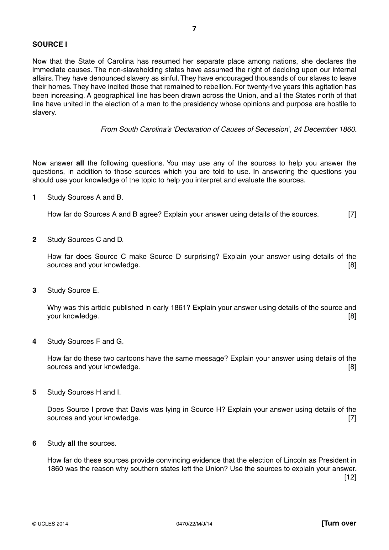 Cambridge IGCSE History 0470 2014 May/June Paper 2 · Variant 2 question paper, page 7 of 16