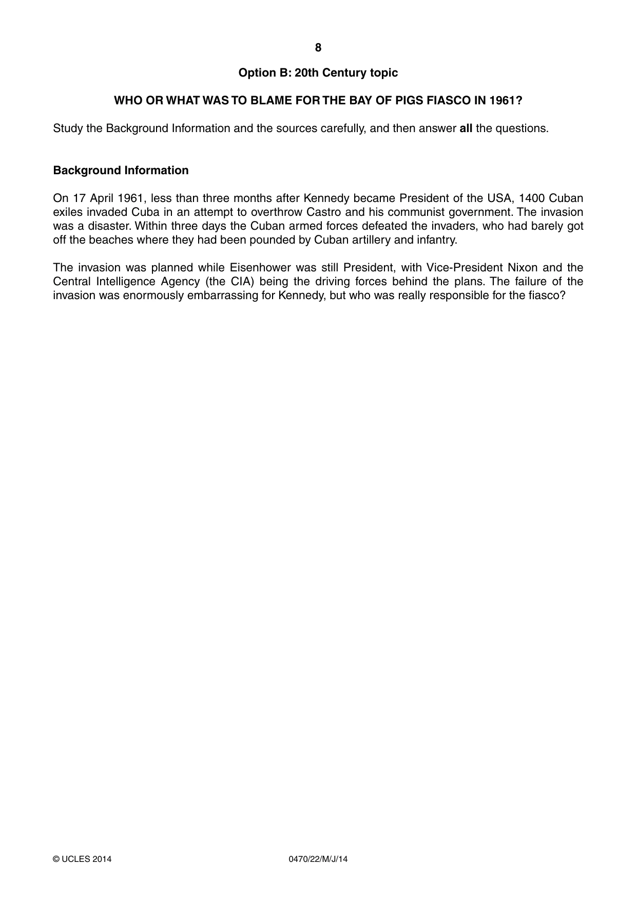Cambridge IGCSE History 0470 2014 May/June Paper 2 · Variant 2 question paper, page 8 of 16