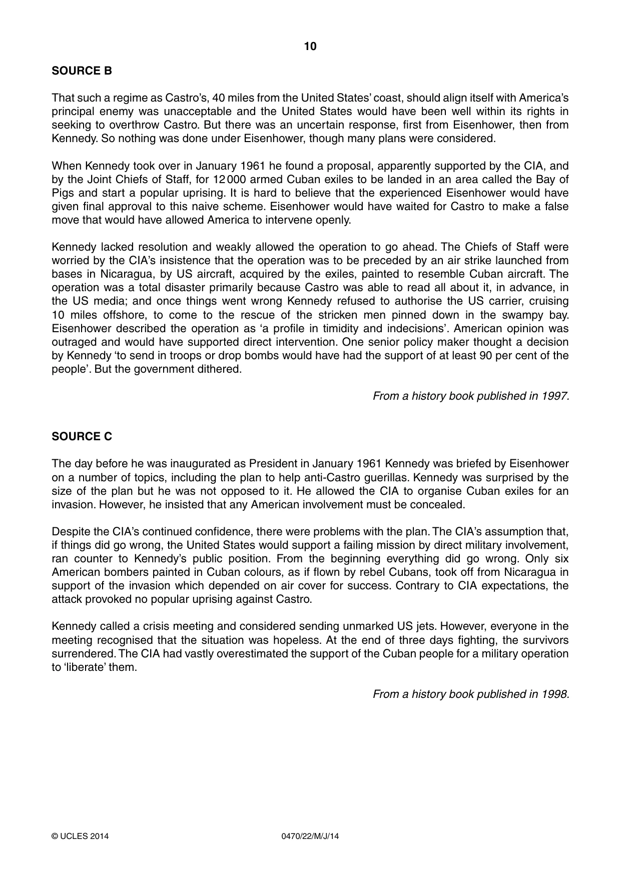 Cambridge IGCSE History 0470 2014 May/June Paper 2 · Variant 2 question paper, page 10 of 16
