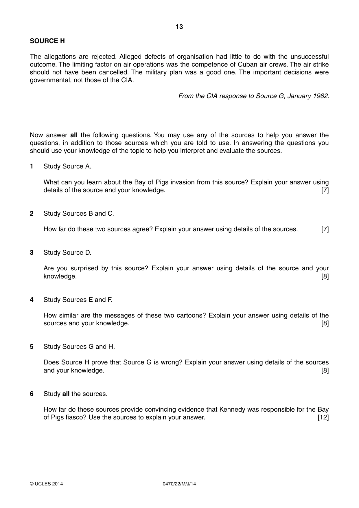 Cambridge IGCSE History 0470 2014 May/June Paper 2 · Variant 2 question paper, page 13 of 16