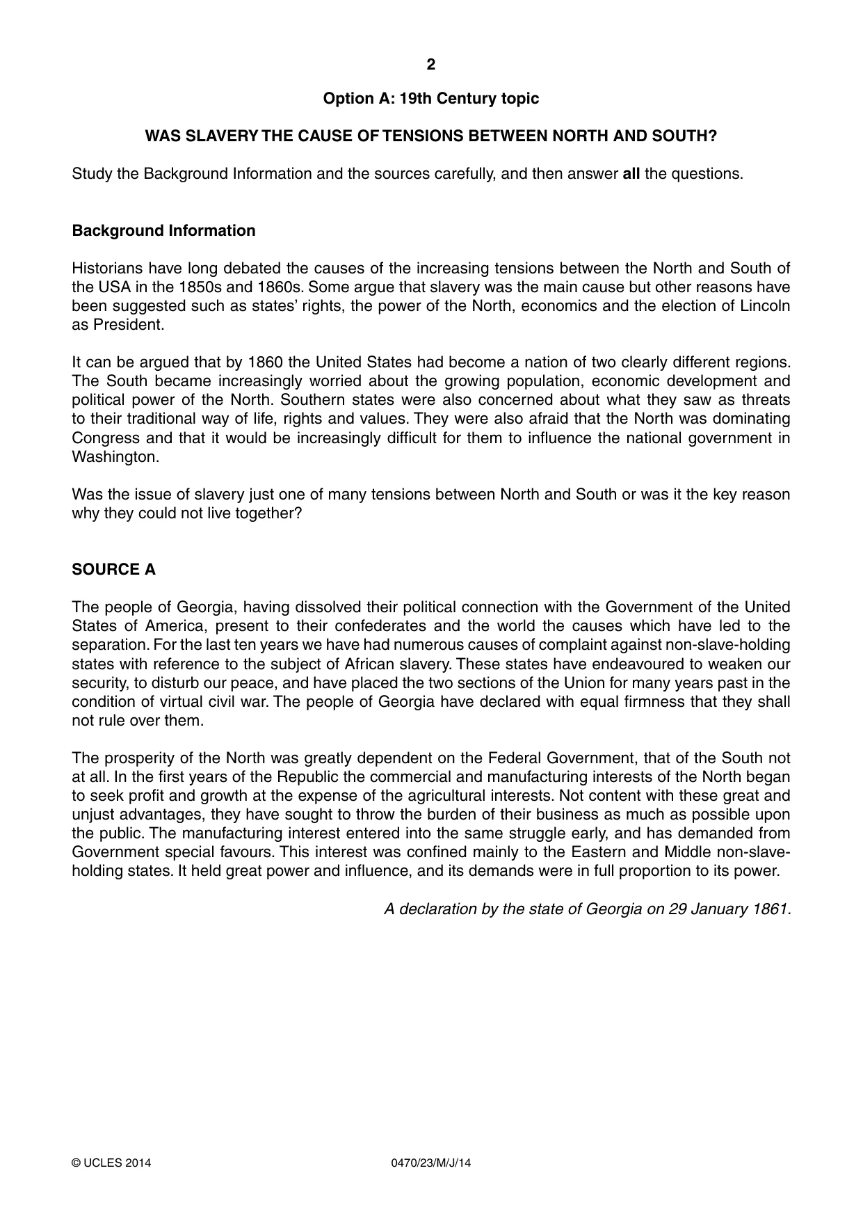 Cambridge IGCSE History 0470 2014 May/June Paper 2 · Variant 3 question paper, page 2 of 16