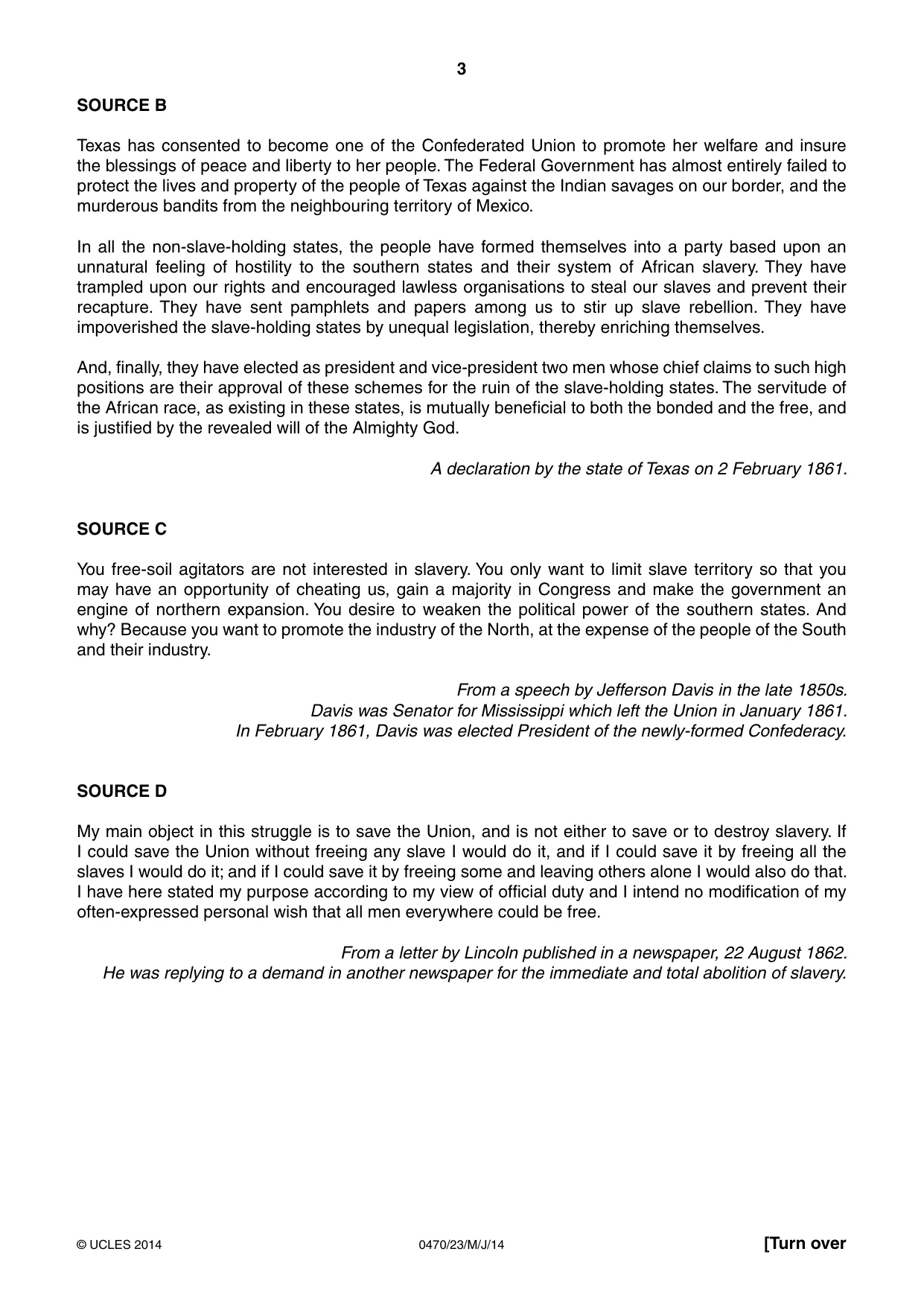 Cambridge IGCSE History 0470 2014 May/June Paper 2 · Variant 3 question paper, page 3 of 16