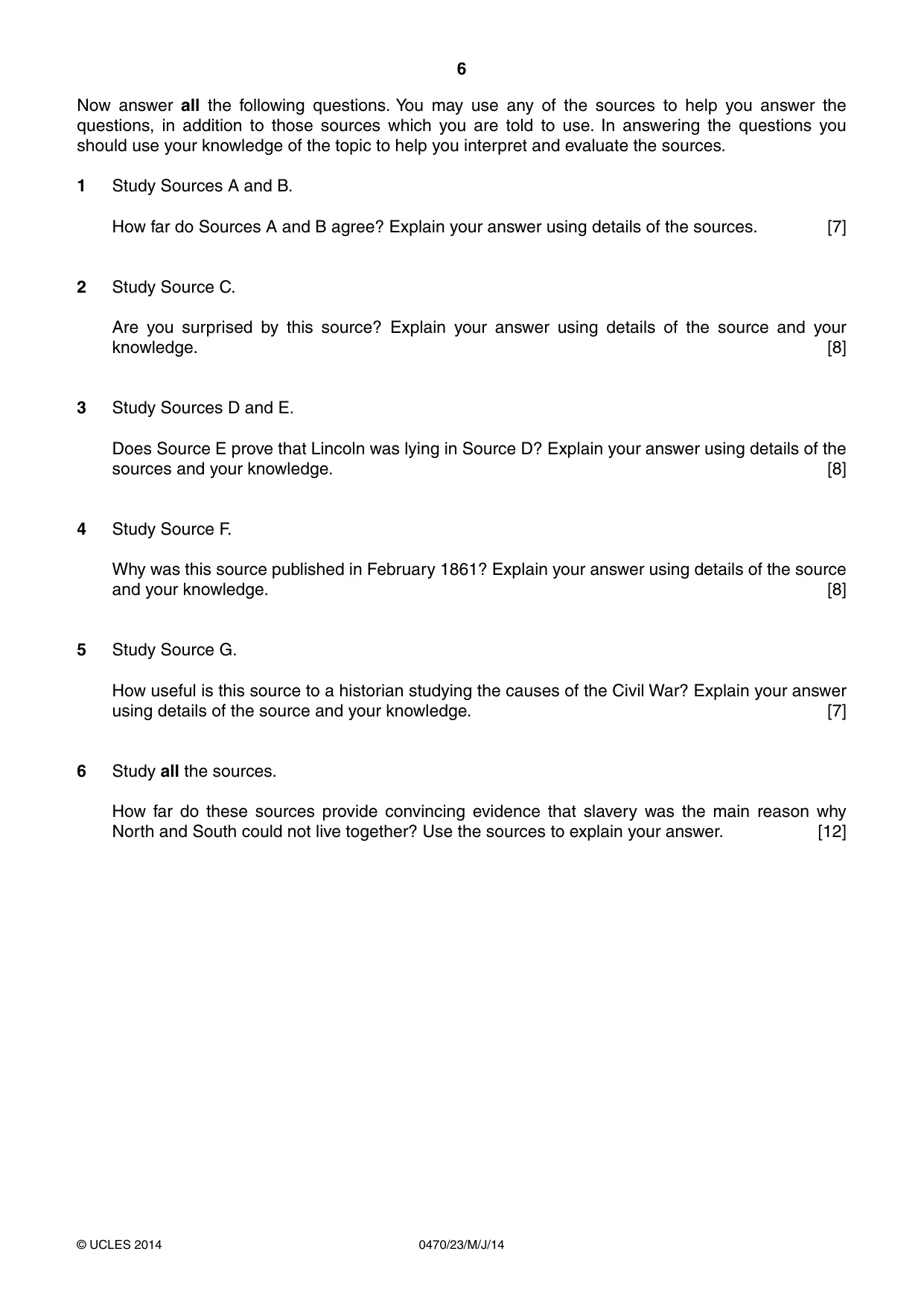Cambridge IGCSE History 0470 2014 May/June Paper 2 · Variant 3 question paper, page 6 of 16