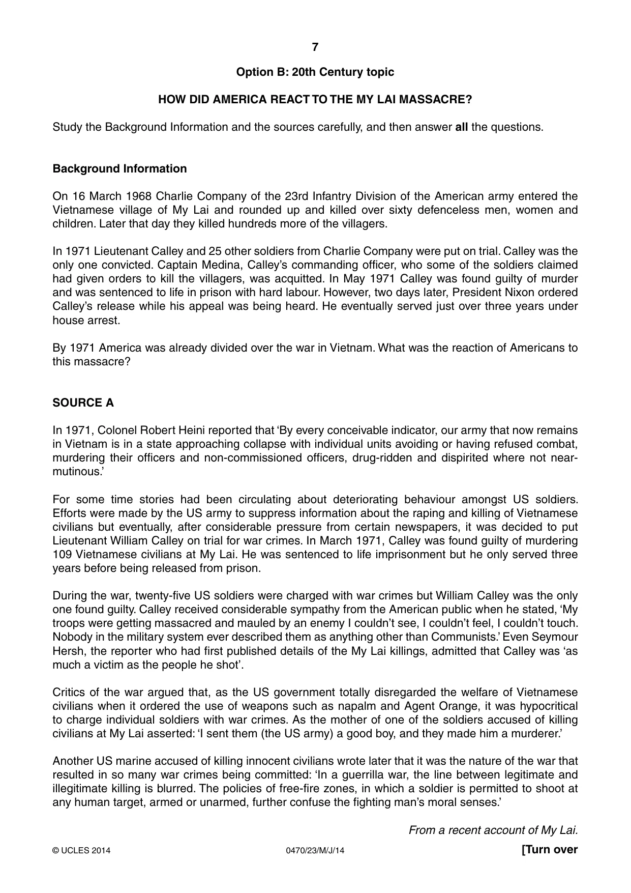 Cambridge IGCSE History 0470 2014 May/June Paper 2 · Variant 3 question paper, page 7 of 16