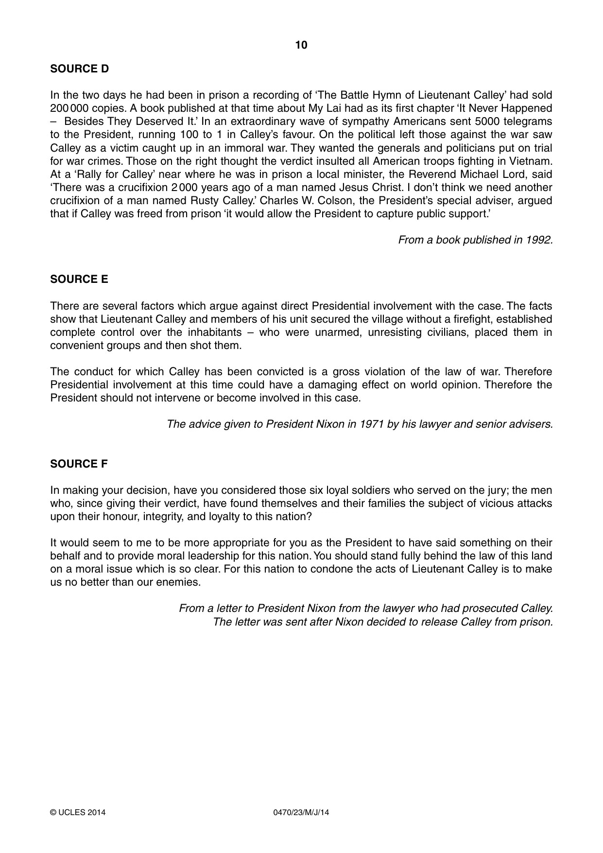Cambridge IGCSE History 0470 2014 May/June Paper 2 · Variant 3 question paper, page 10 of 16
