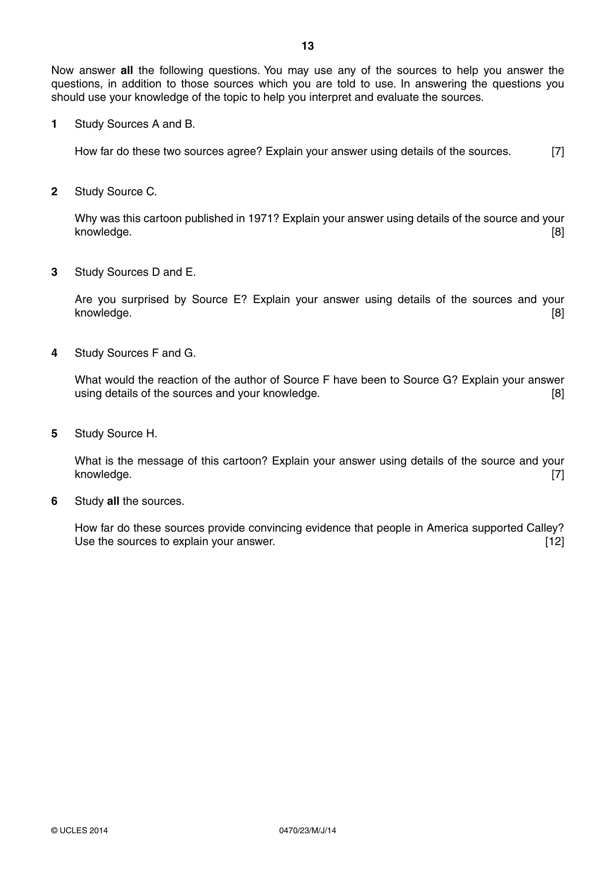 Cambridge IGCSE History 0470 2014 May/June Paper 2 · Variant 3 question paper, page 13 of 16