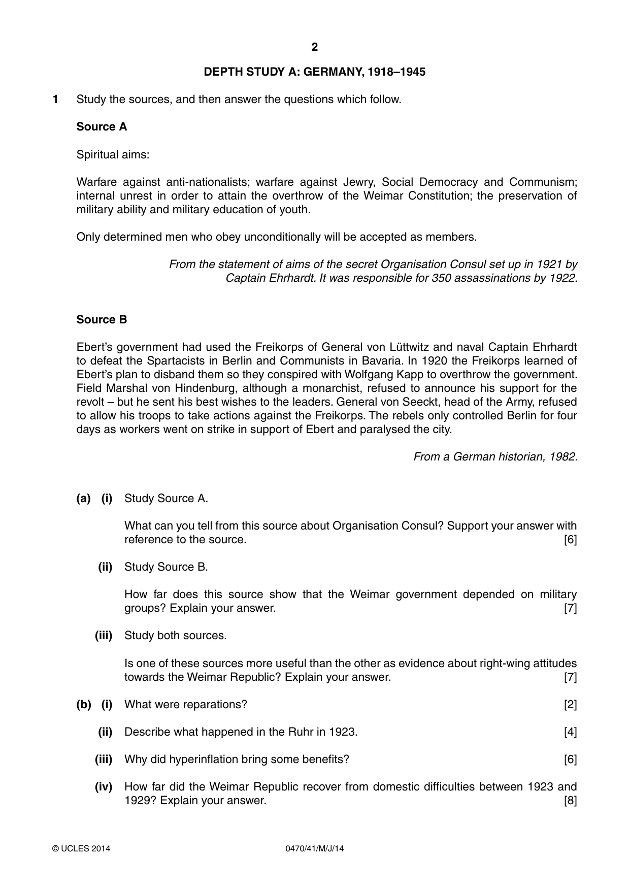 Cambridge IGCSE History 0470 2014 May/June Paper 4 · Variant 1 question paper, page 2 of 12