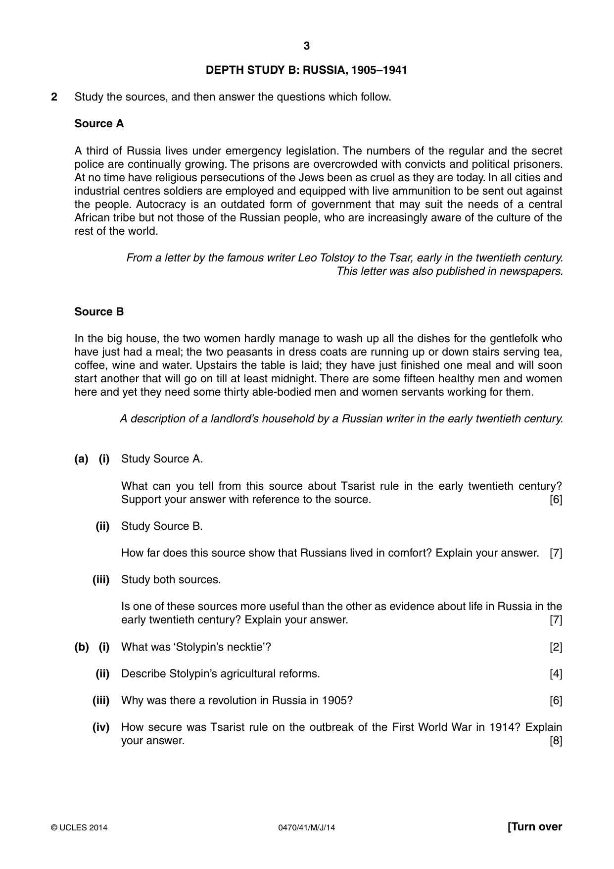 Cambridge IGCSE History 0470 2014 May/June Paper 4 · Variant 1 question paper, page 3 of 12
