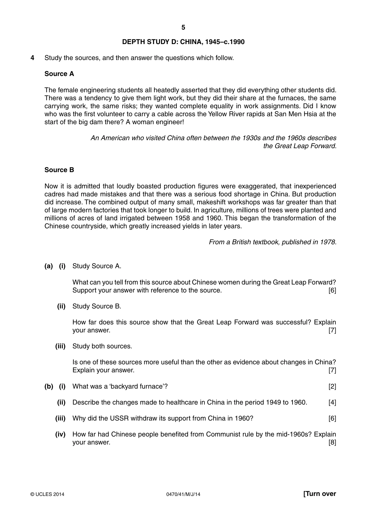 Cambridge IGCSE History 0470 2014 May/June Paper 4 · Variant 1 question paper, page 5 of 12
