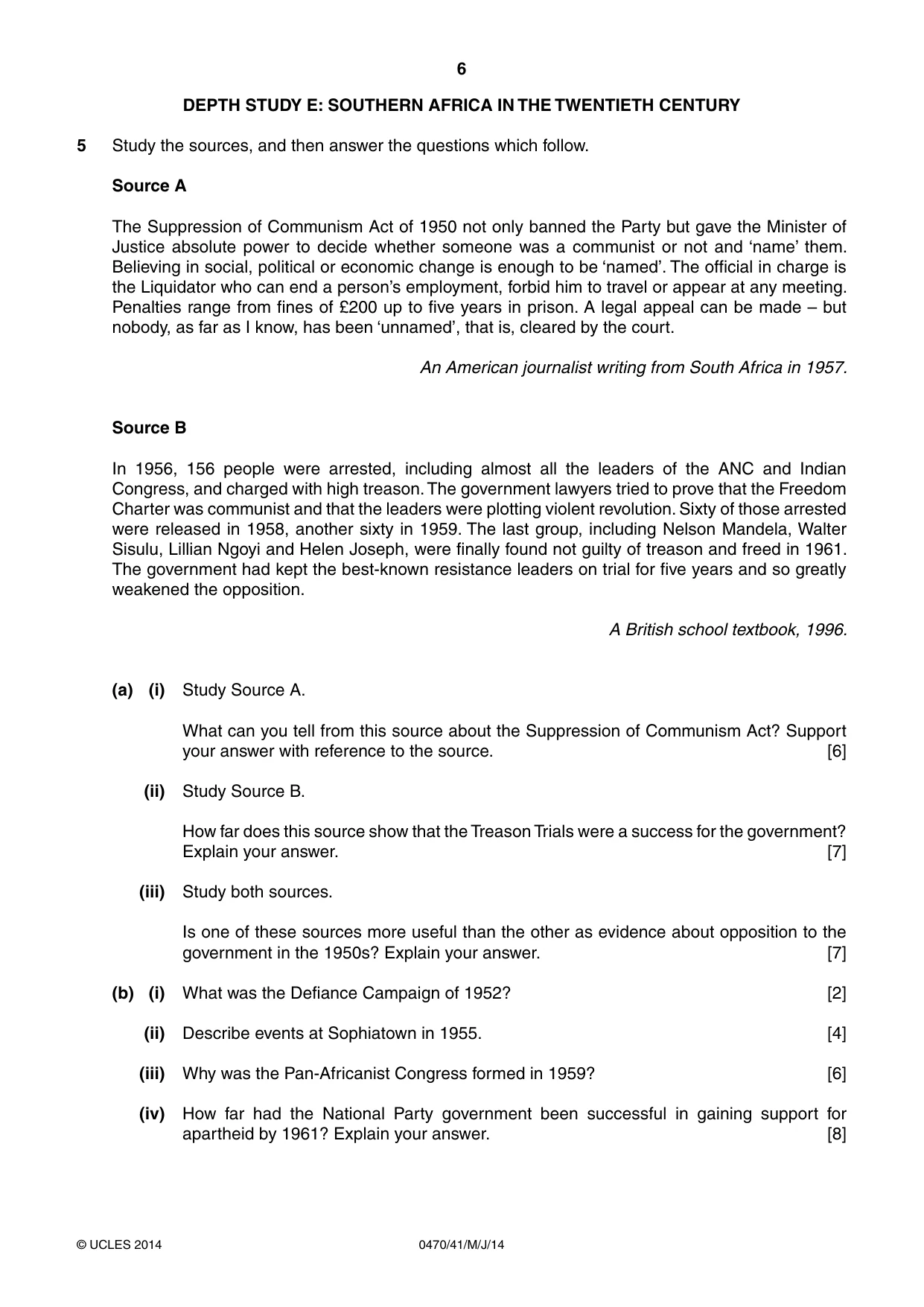 Cambridge IGCSE History 0470 2014 May/June Paper 4 · Variant 1 question paper, page 6 of 12
