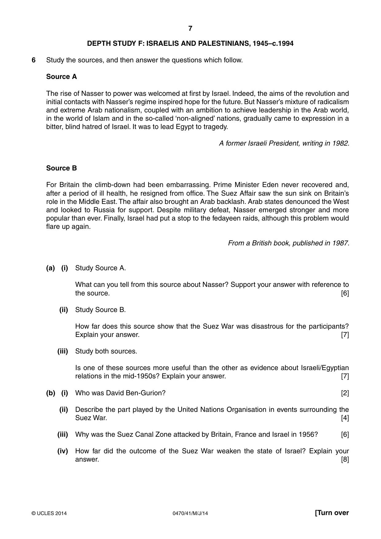 Cambridge IGCSE History 0470 2014 May/June Paper 4 · Variant 1 question paper, page 7 of 12