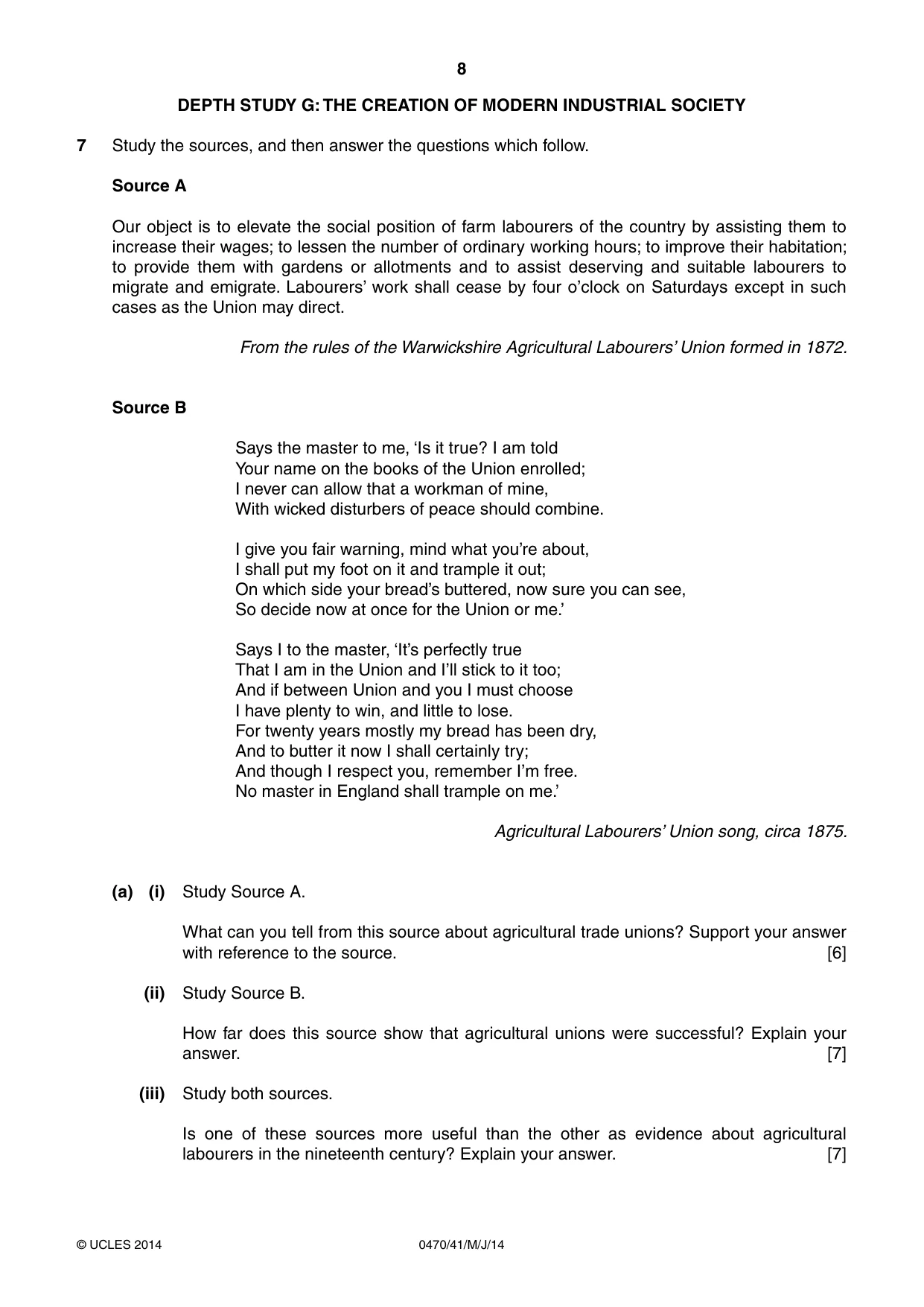 Cambridge IGCSE History 0470 2014 May/June Paper 4 · Variant 1 question paper, page 8 of 12