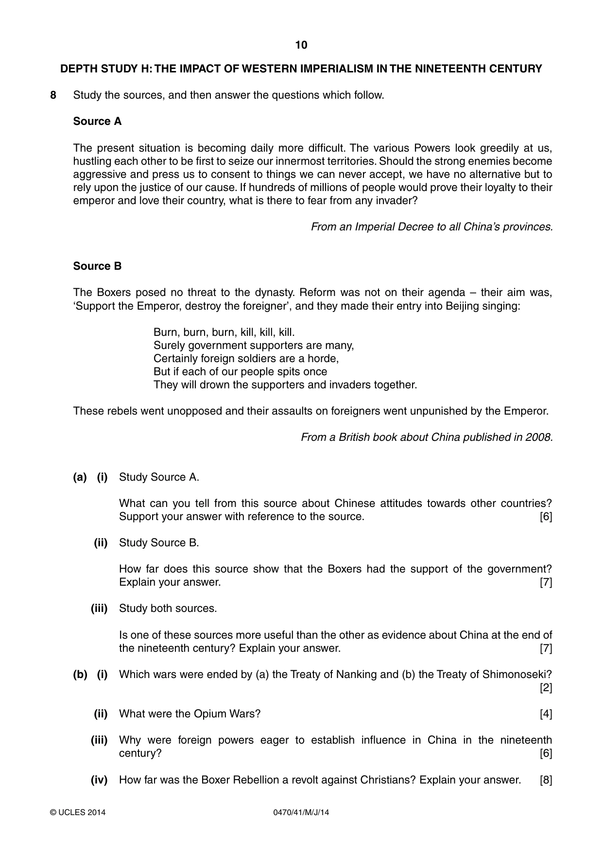 Cambridge IGCSE History 0470 2014 May/June Paper 4 · Variant 1 question paper, page 10 of 12