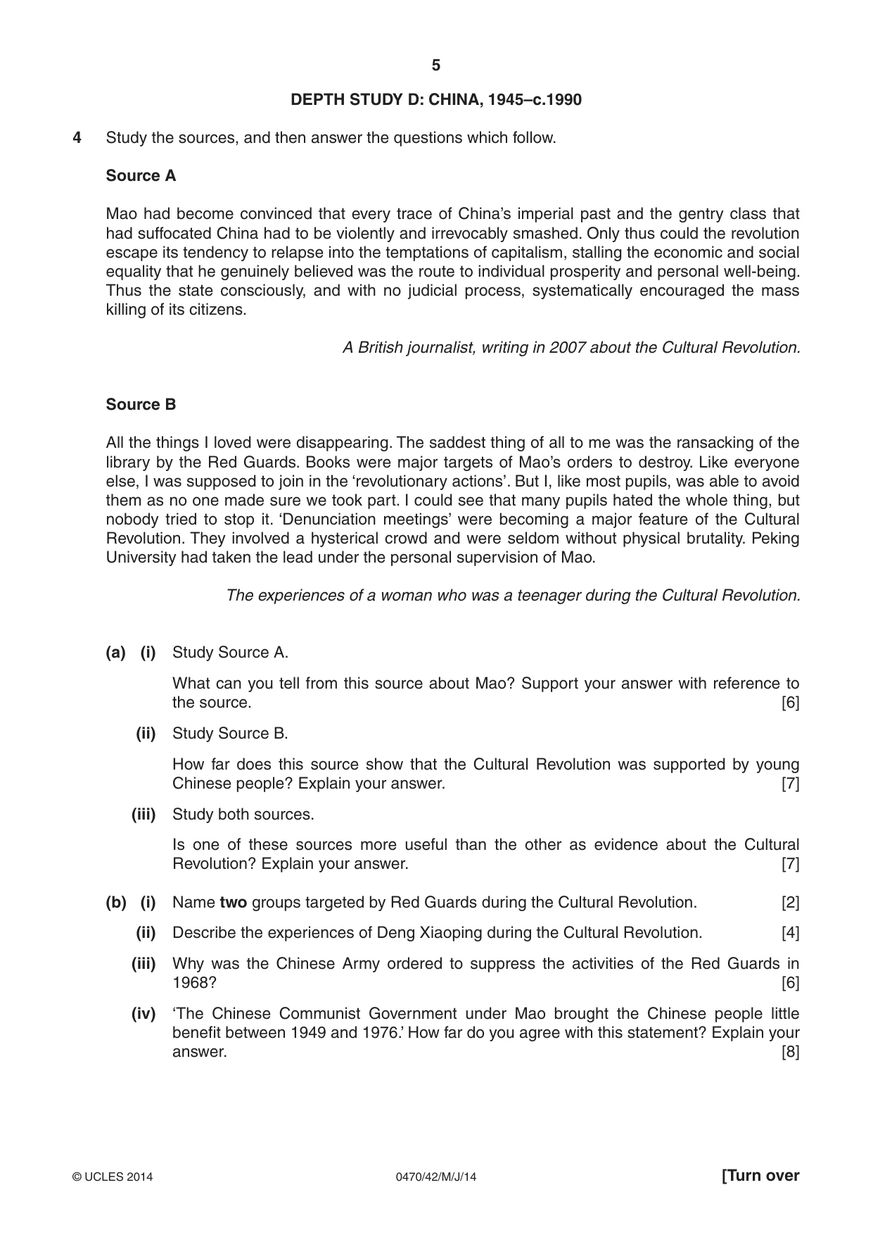 Cambridge IGCSE History 0470 2014 May/June Paper 4 · Variant 2 question paper, page 5 of 12