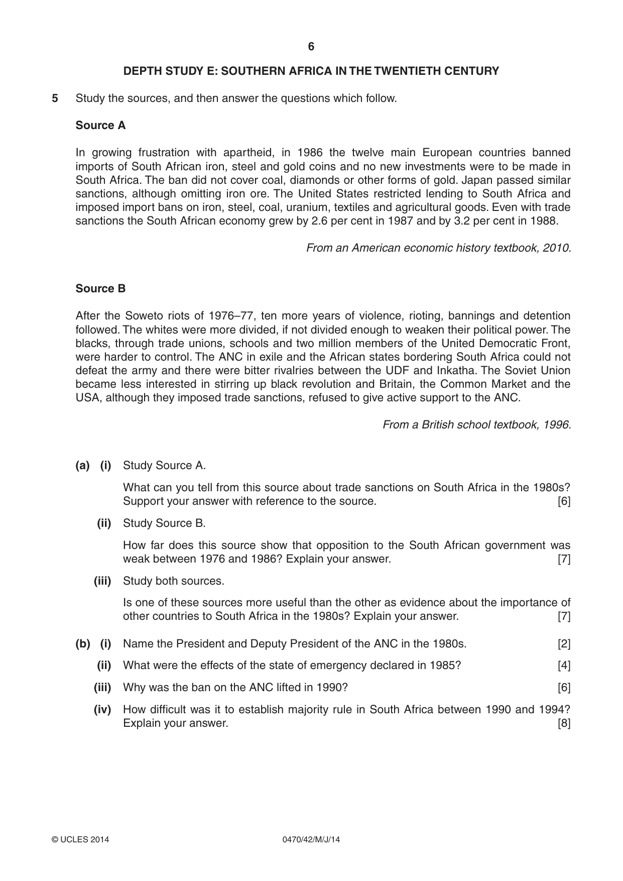 Cambridge IGCSE History 0470 2014 May/June Paper 4 · Variant 2 question paper, page 6 of 12