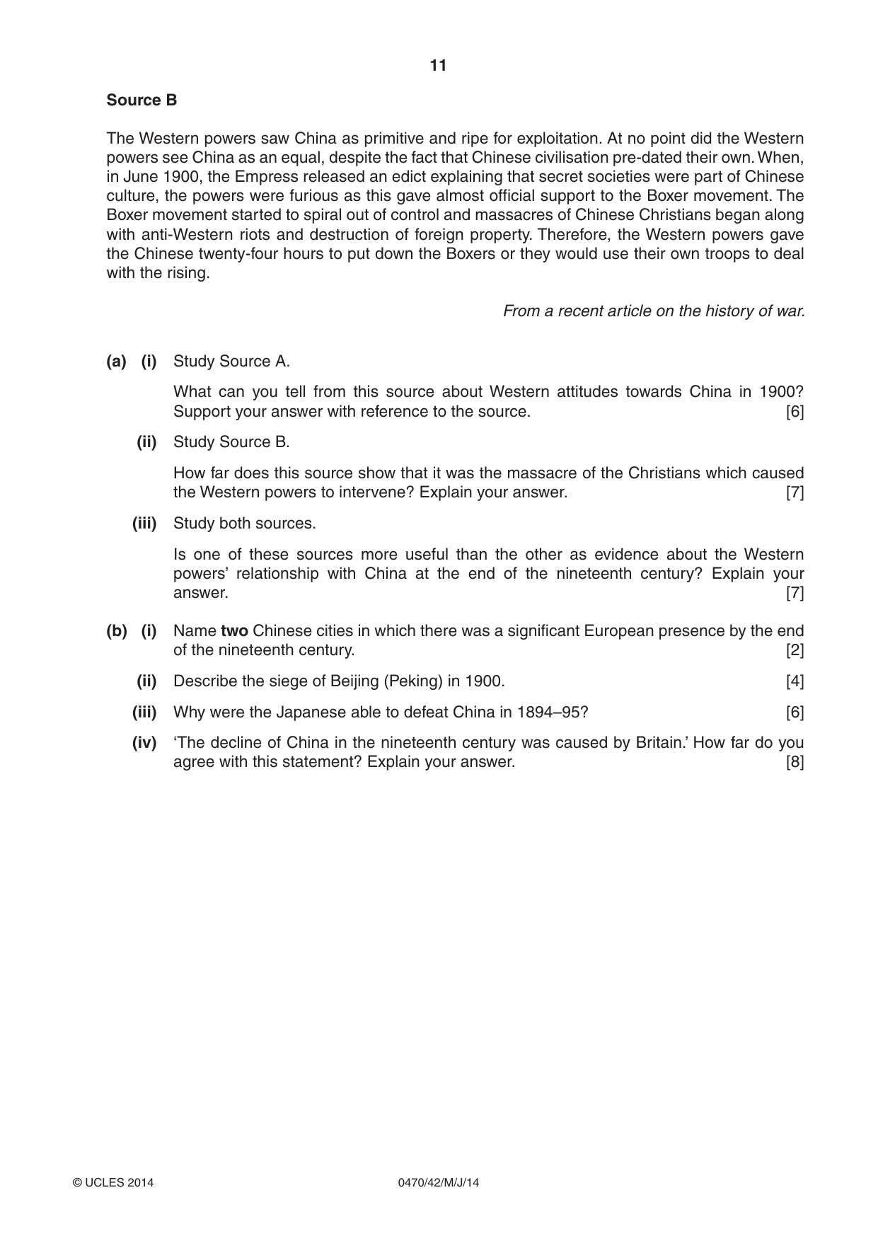 Cambridge IGCSE History 0470 2014 May/June Paper 4 · Variant 2 question paper, page 11 of 12