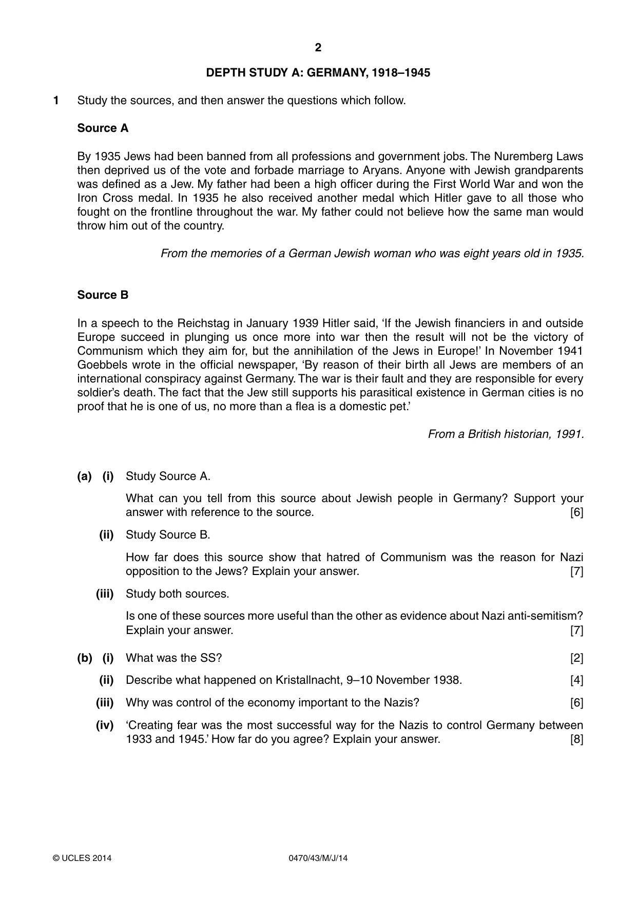 Cambridge IGCSE History 0470 2014 May/June Paper 4 · Variant 3 question paper, page 2 of 12