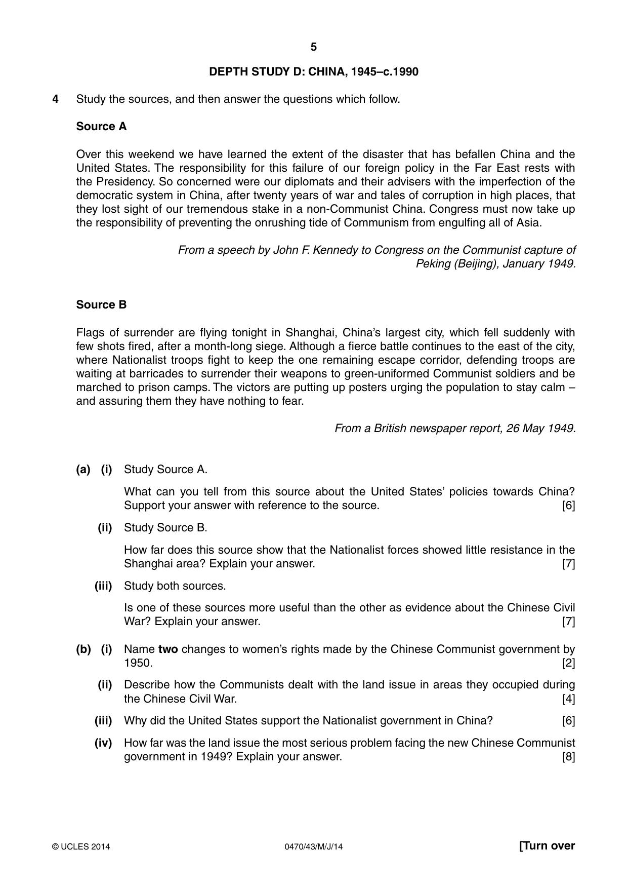 Cambridge IGCSE History 0470 2014 May/June Paper 4 · Variant 3 question paper, page 5 of 12