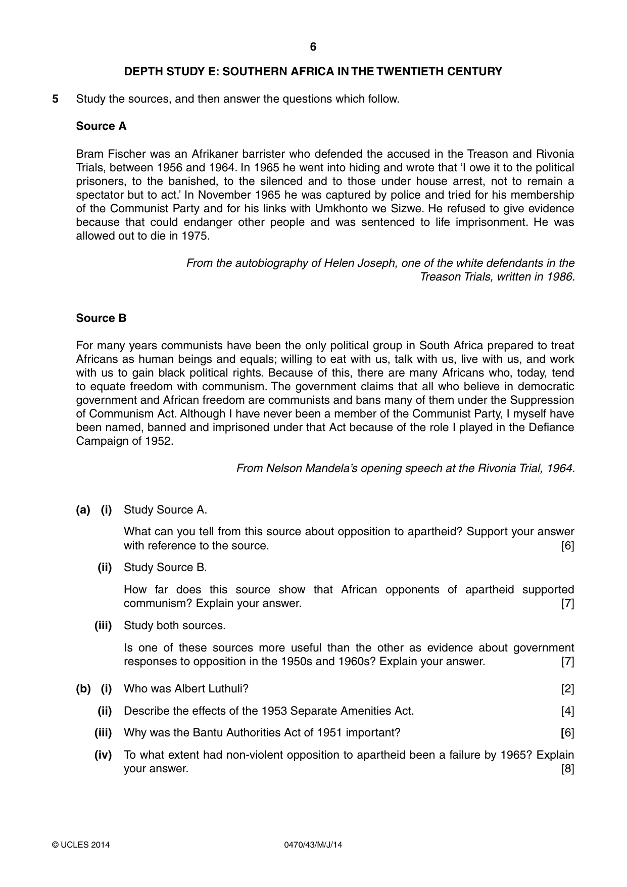 Cambridge IGCSE History 0470 2014 May/June Paper 4 · Variant 3 question paper, page 6 of 12